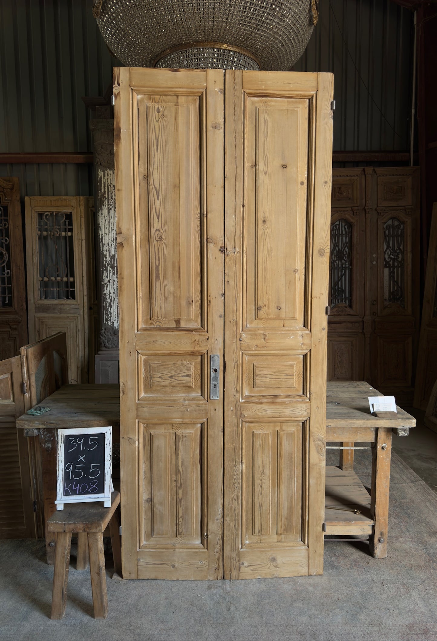 3 Panel Antique Solid French Doors - 39.5x95.5 K408