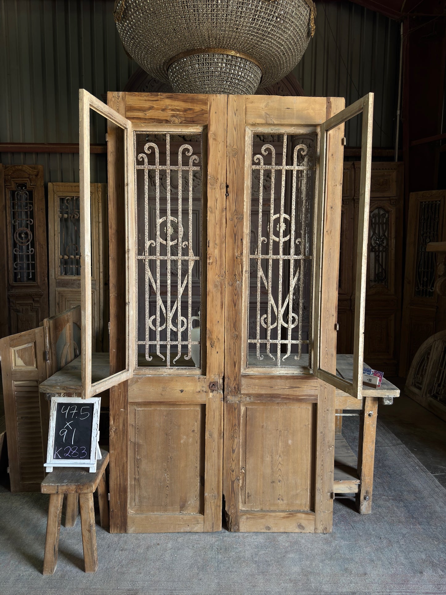 Carved Antique Iron French Double Doors - 47.5x91 K283
