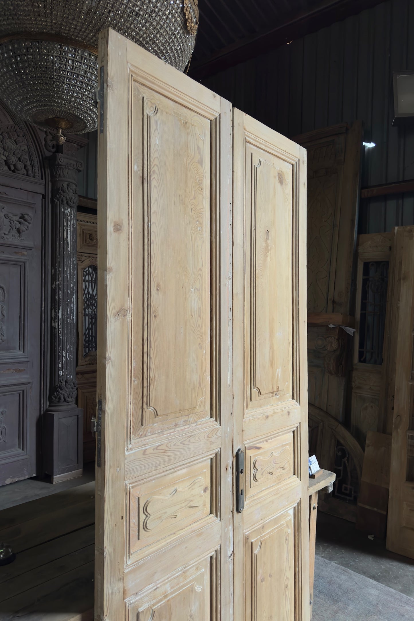 Detailed 3 Panel Antique Solid French Doors - 46x96.5 K320