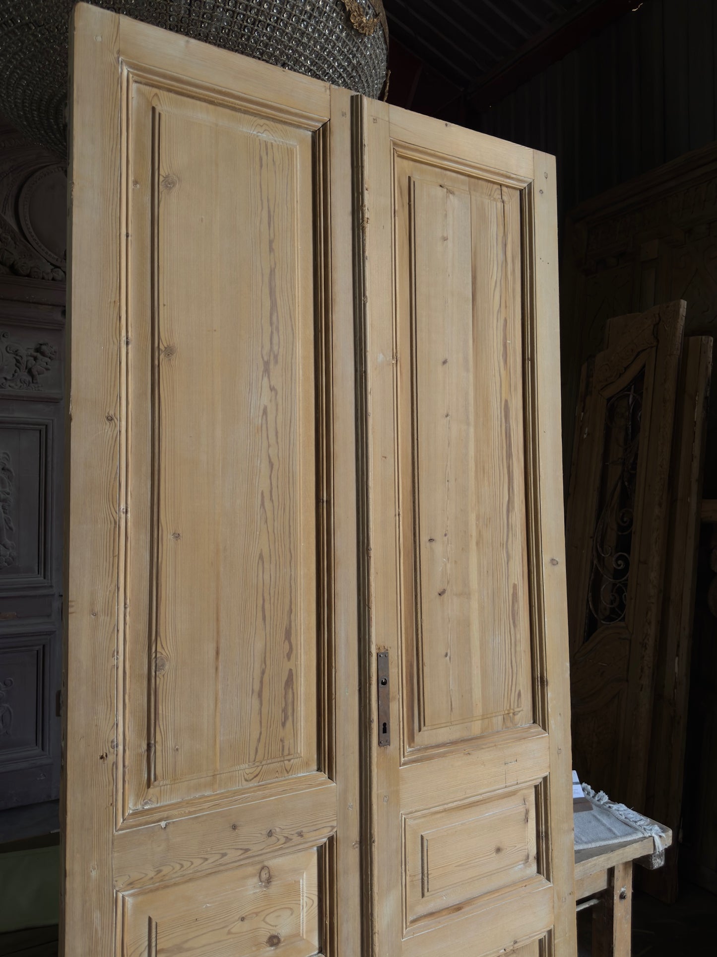 3 Panel Antique Solid French Doors - 45x100 J414
