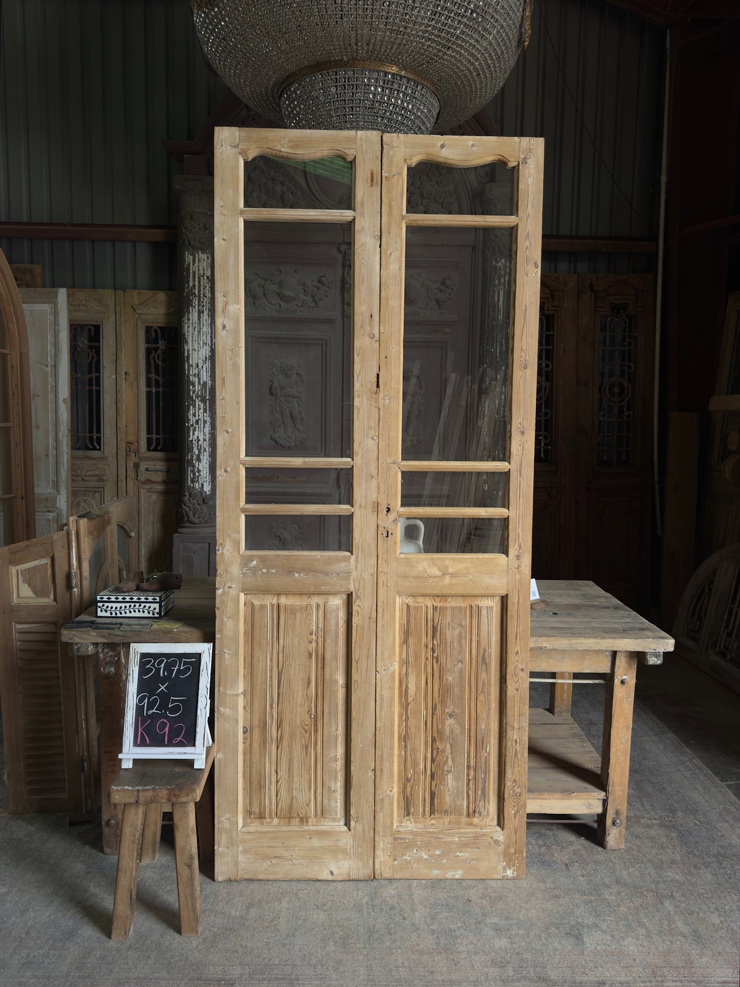 Scalloped Top Glass Antique French Doors - 39.75x92.5 K92