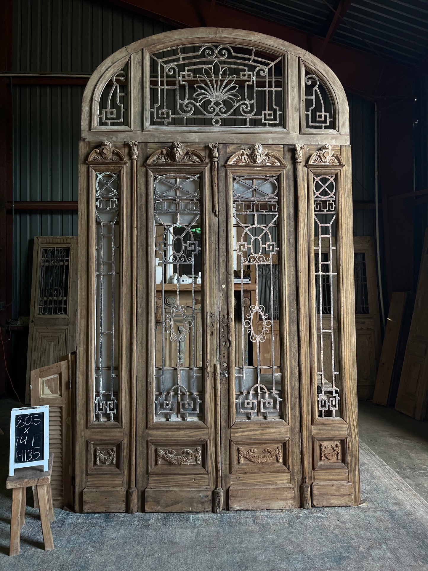 Complete Antique French Entry Door Unit - 80.5x141 H135