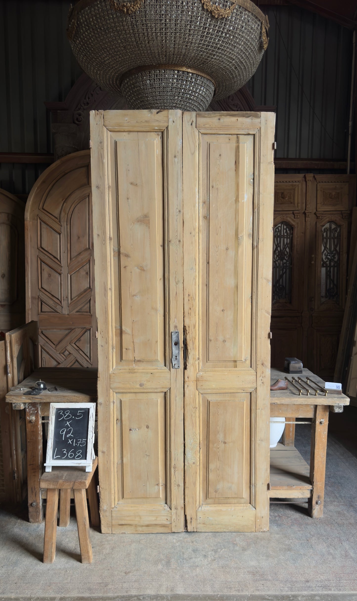 2 Panel Antique Solid French Doors - 38.5x92 - L368