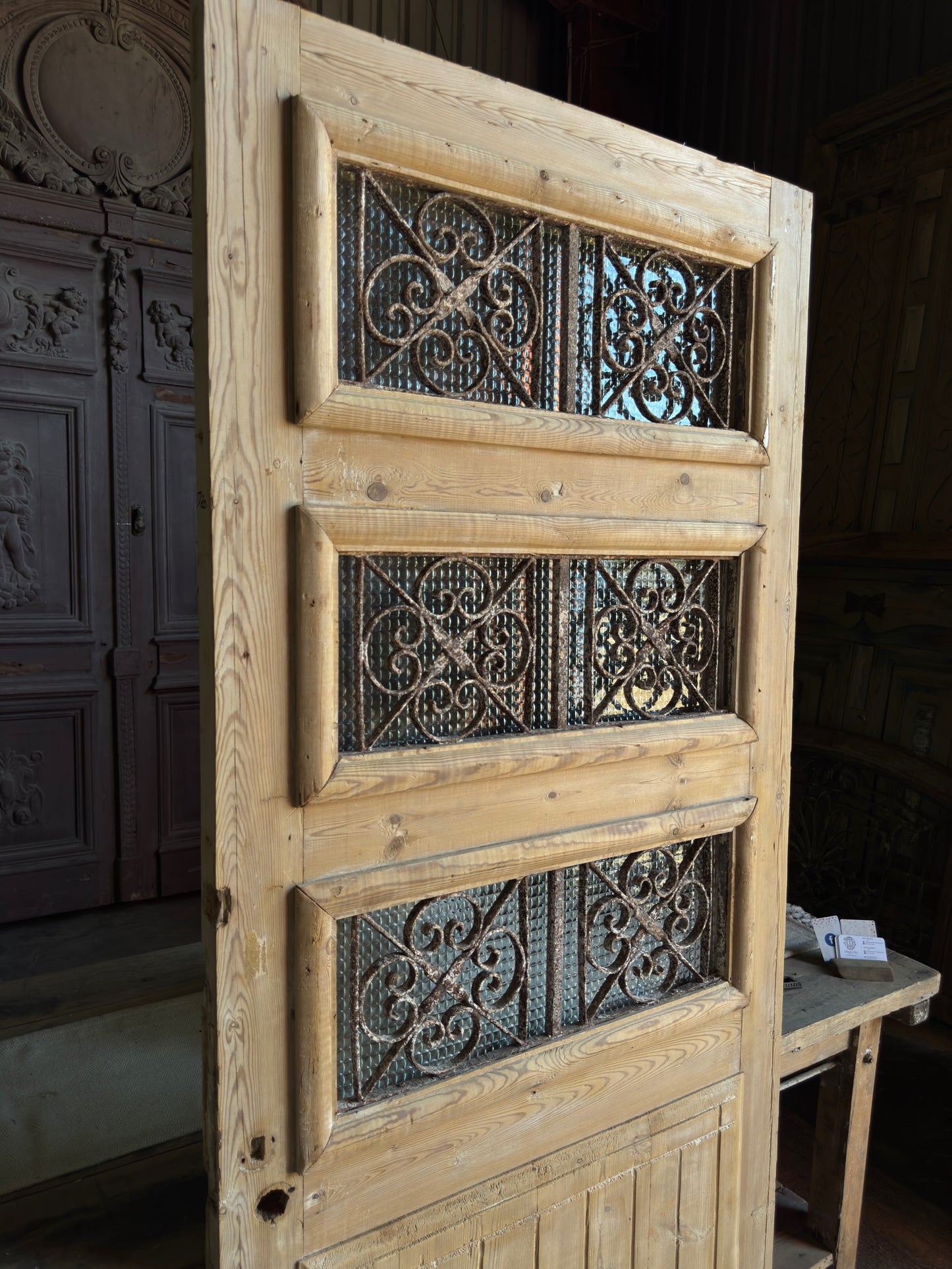 3 Light Antique Iron and Glass Single Door - 35x82.75 J80