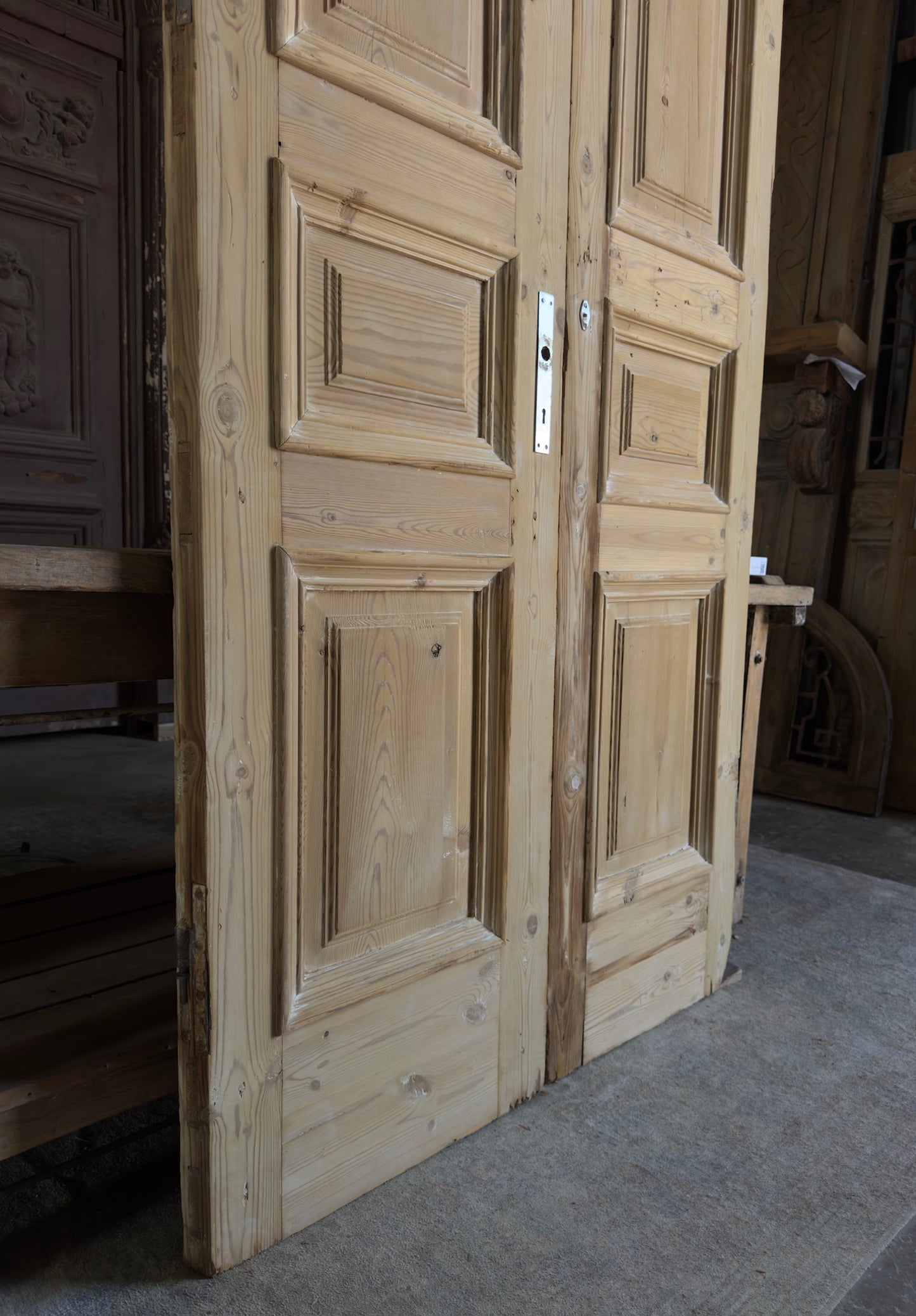 Raised Molding 3 Panel Antique Solid French Doors - 44x103.5 K412