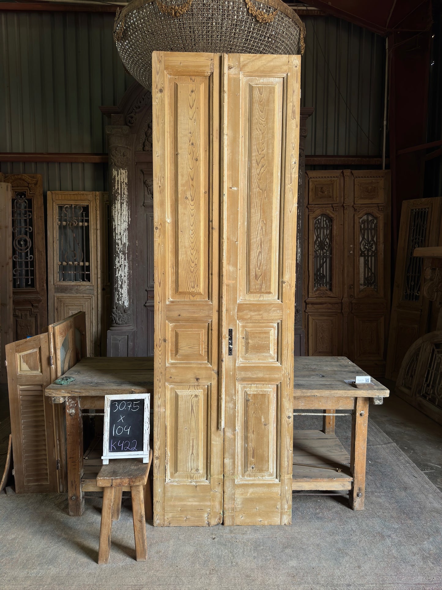 3 Panel Antique Solid French Doors - 30.75x104 K422