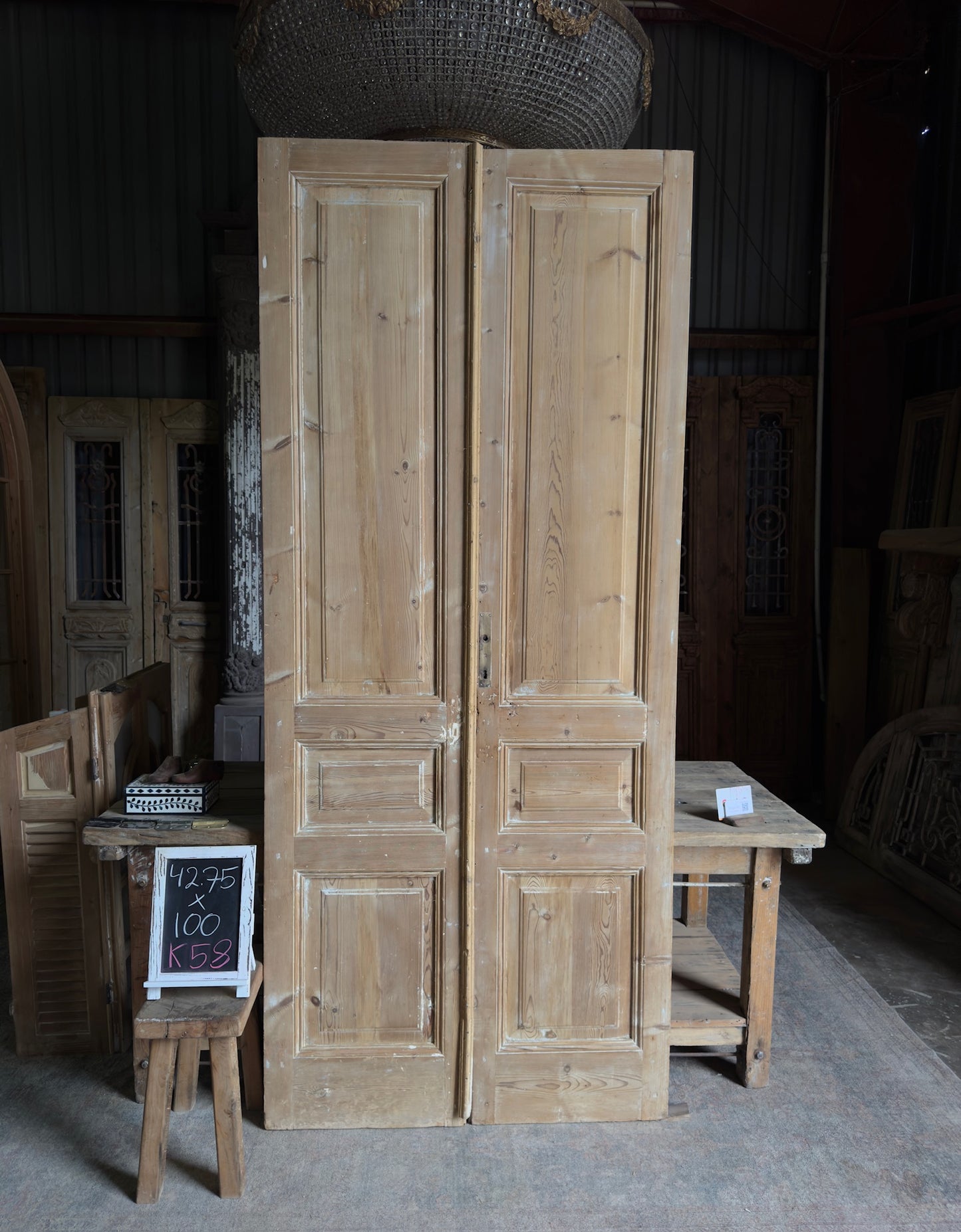 3 Panel Antique Solid French Doors - 42.75x100 K58