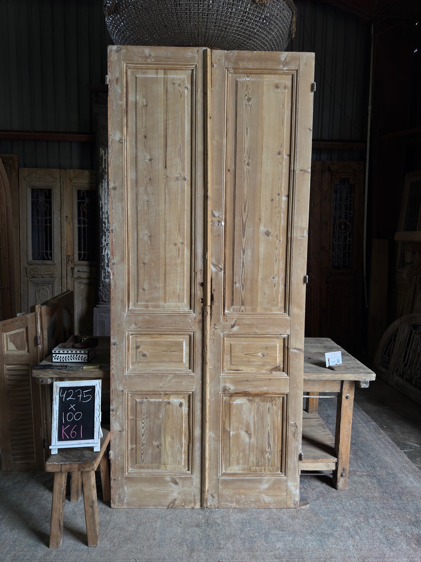 3 Panel Antique Solid French Doors - 42.75x100 K61
