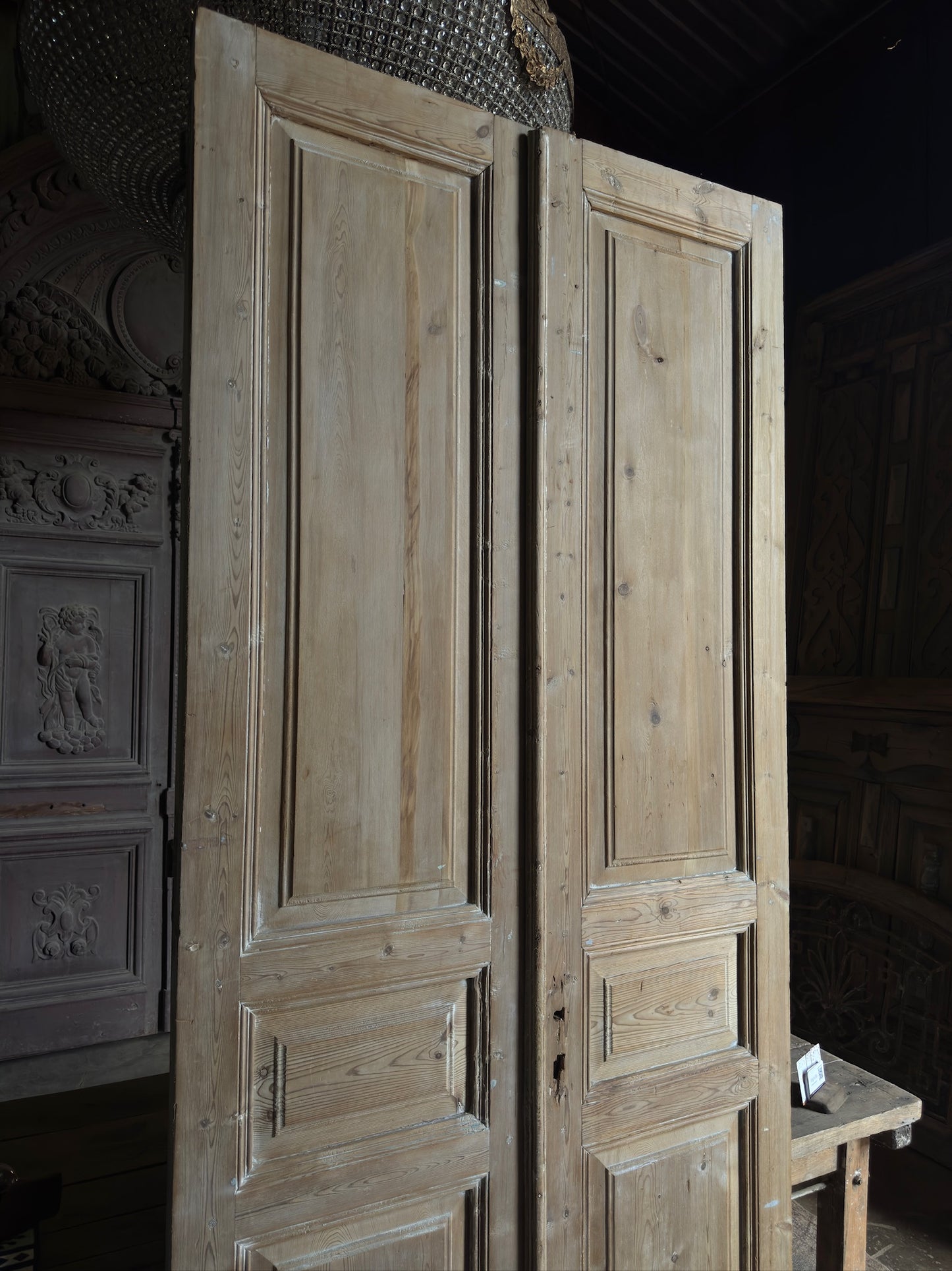 3 Panel Antique Solid French Doors - 44x101.5 K35
