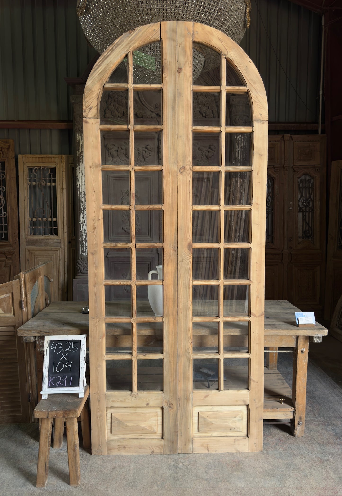 Tall Arched Antique French Glass Doors - 43.25x104 K291
