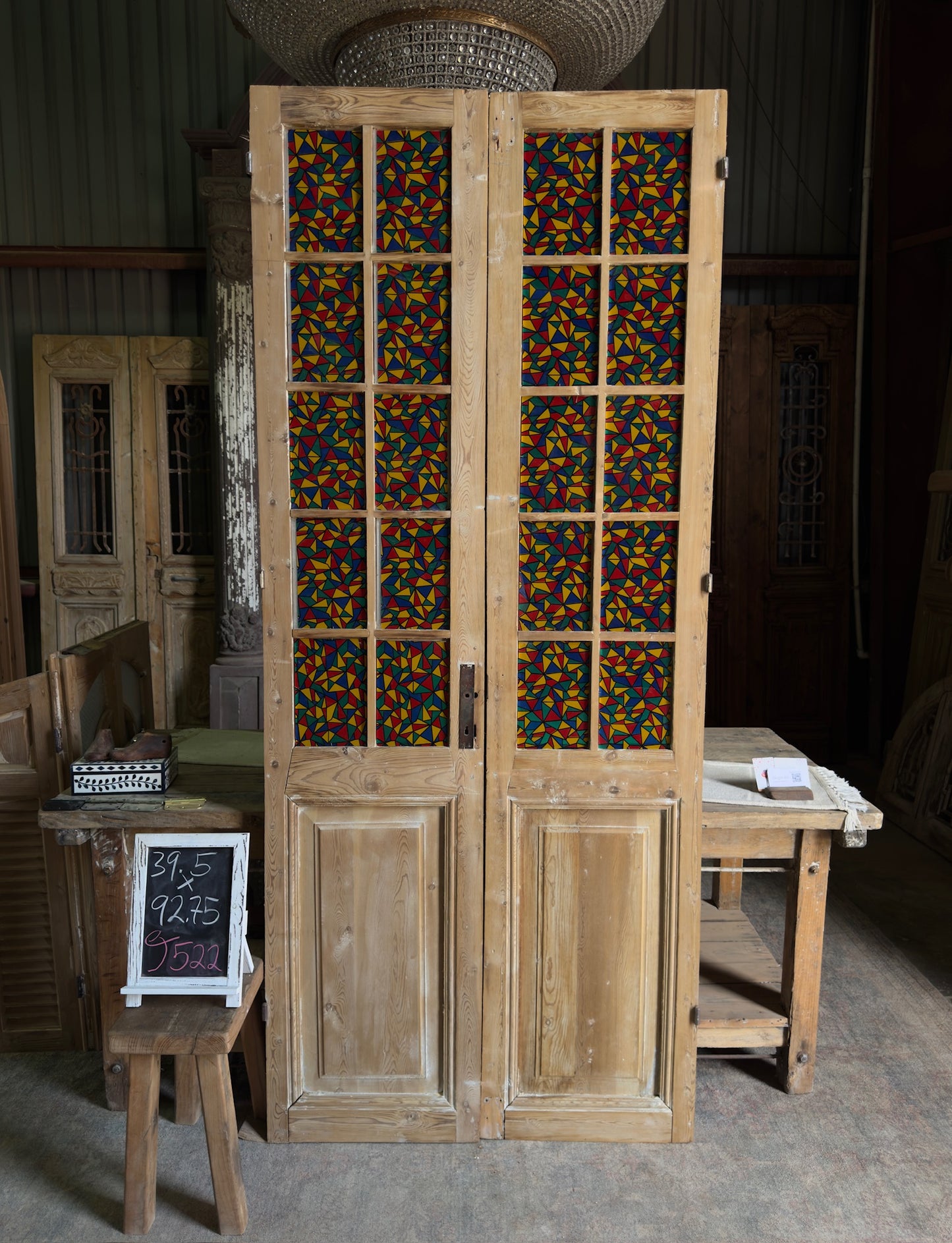 10 Lite Single Antique Stained Glass Doors - 39.5X92.75 J522