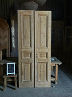 Raised Molding 3 Panel Antique Solid French Doors - 40.5x93.75 - L105