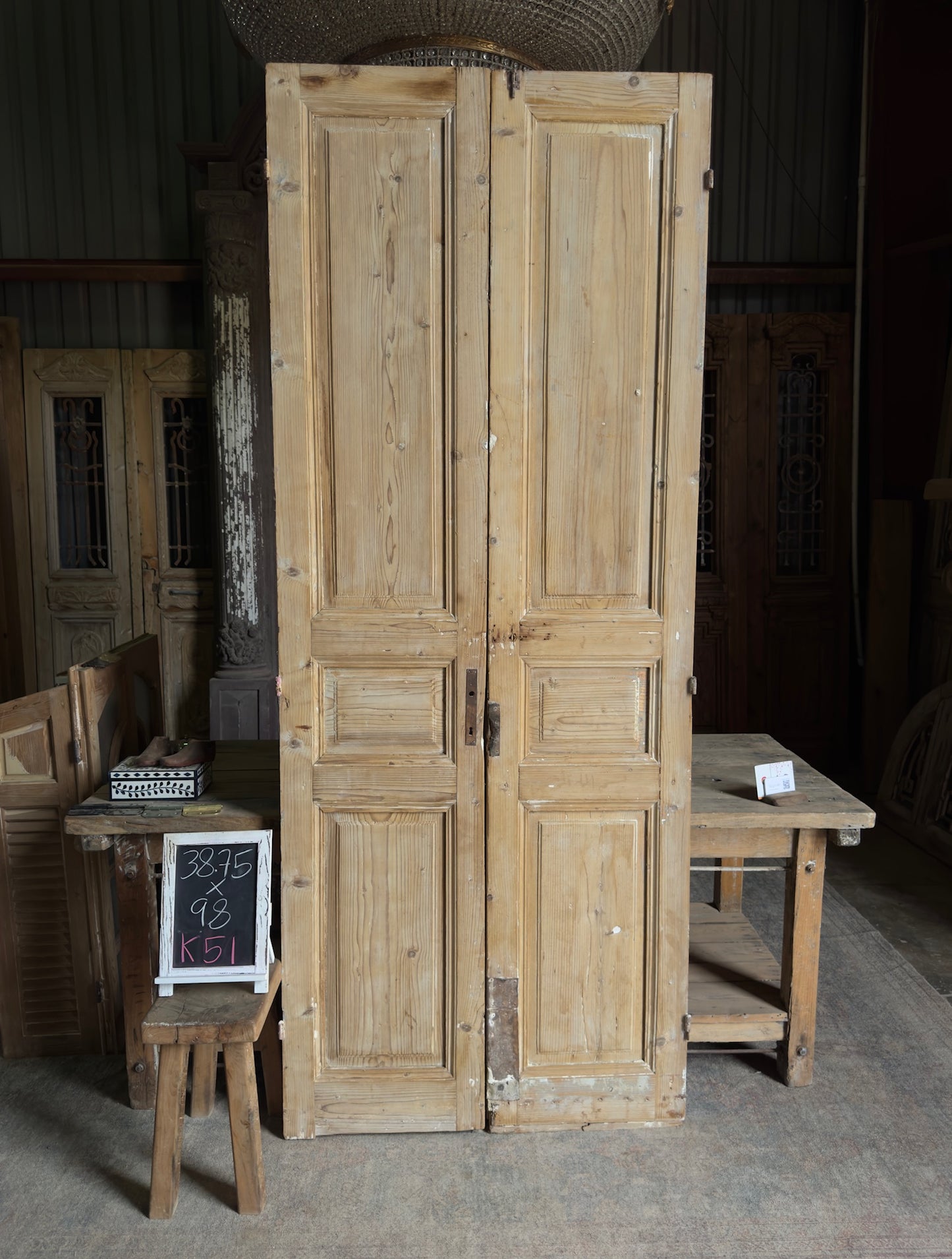 3 Panel Antique Solid French Doors - 38.75x98 K51