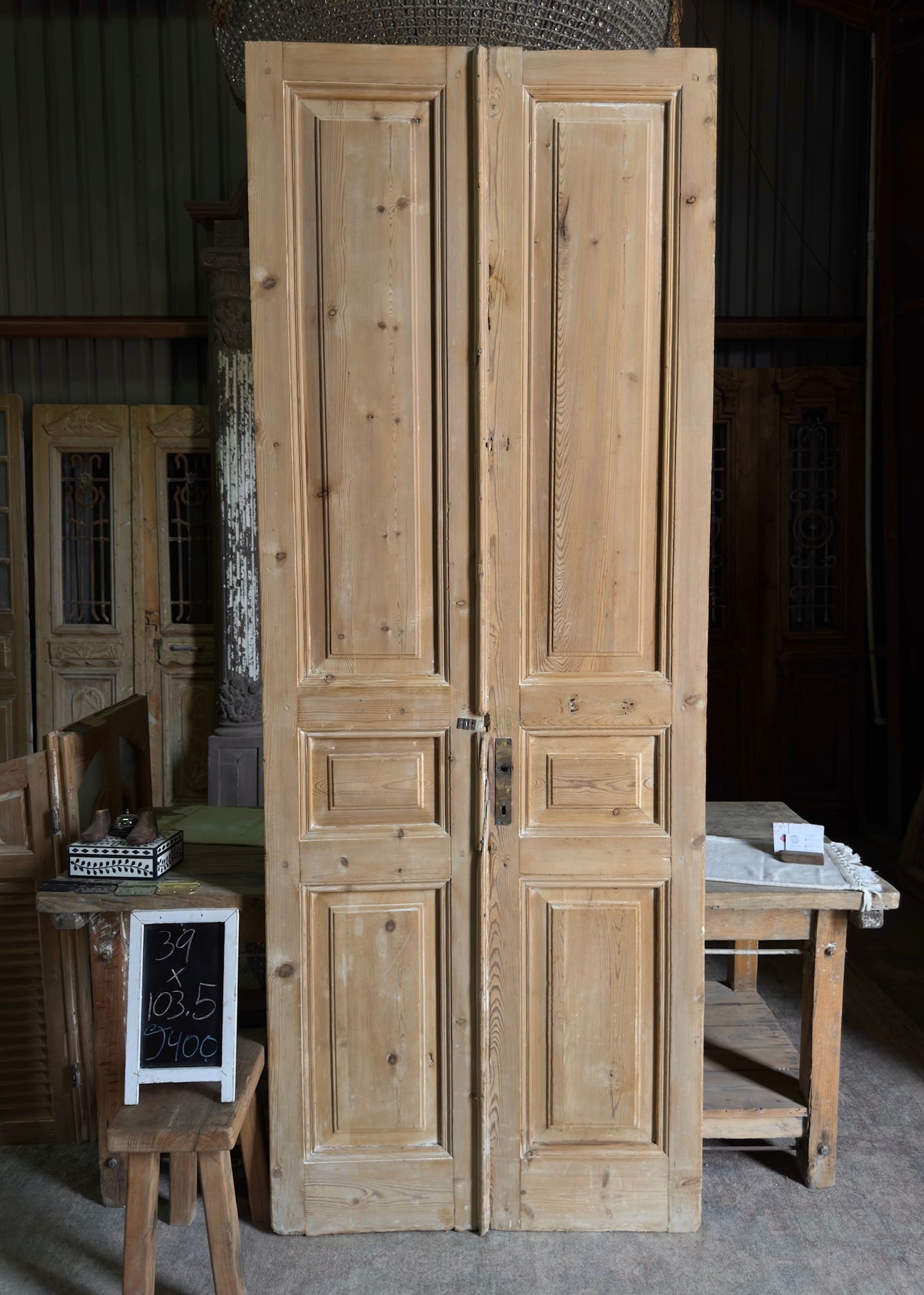 3 Panel Antique Solid French Doors - 39x103.5 J400