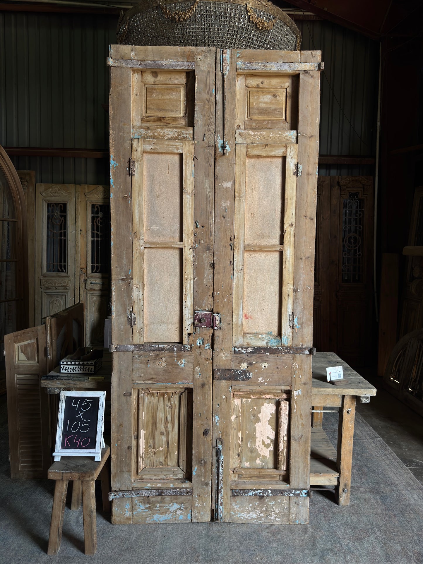 Ornate Carved Antique Iron French Doors - 45x105 K40