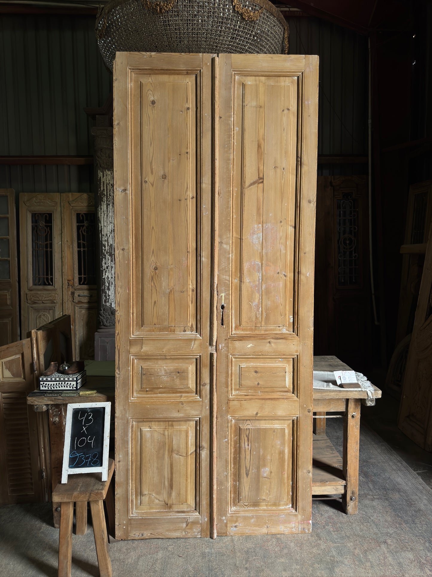 3 Panel Antique Solid French Doors - 43x104 J378