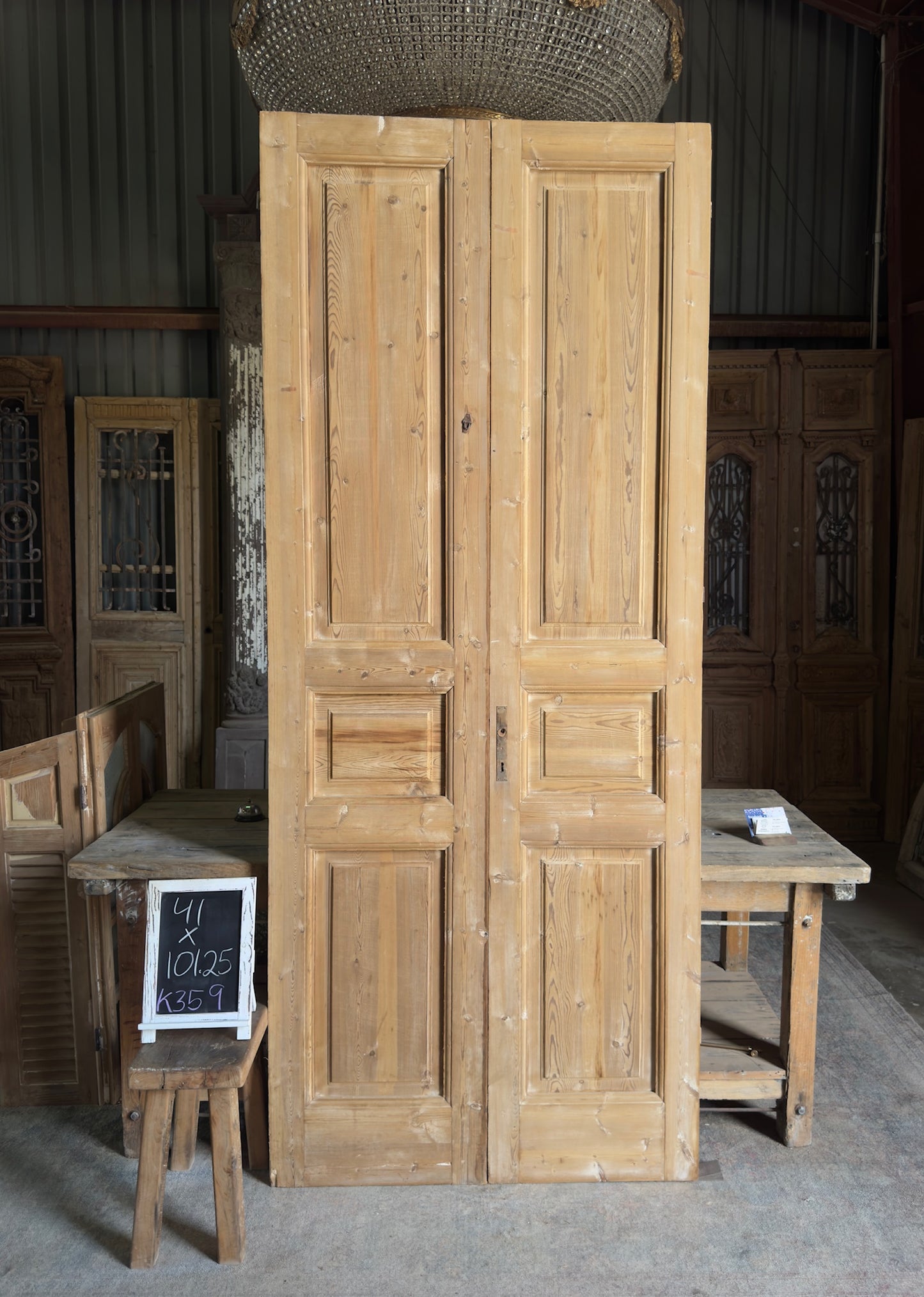 3 Panel Antique Solid French Doors - 41x101.25 K359