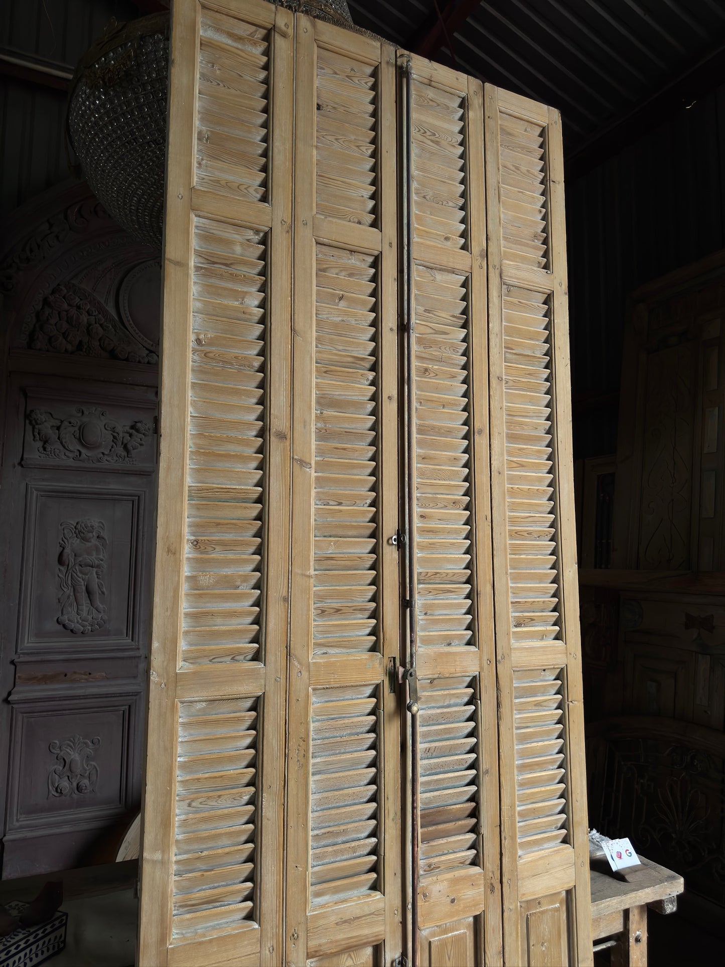 Tall European French Antique Louvered Shutters - 45.5x121 J306