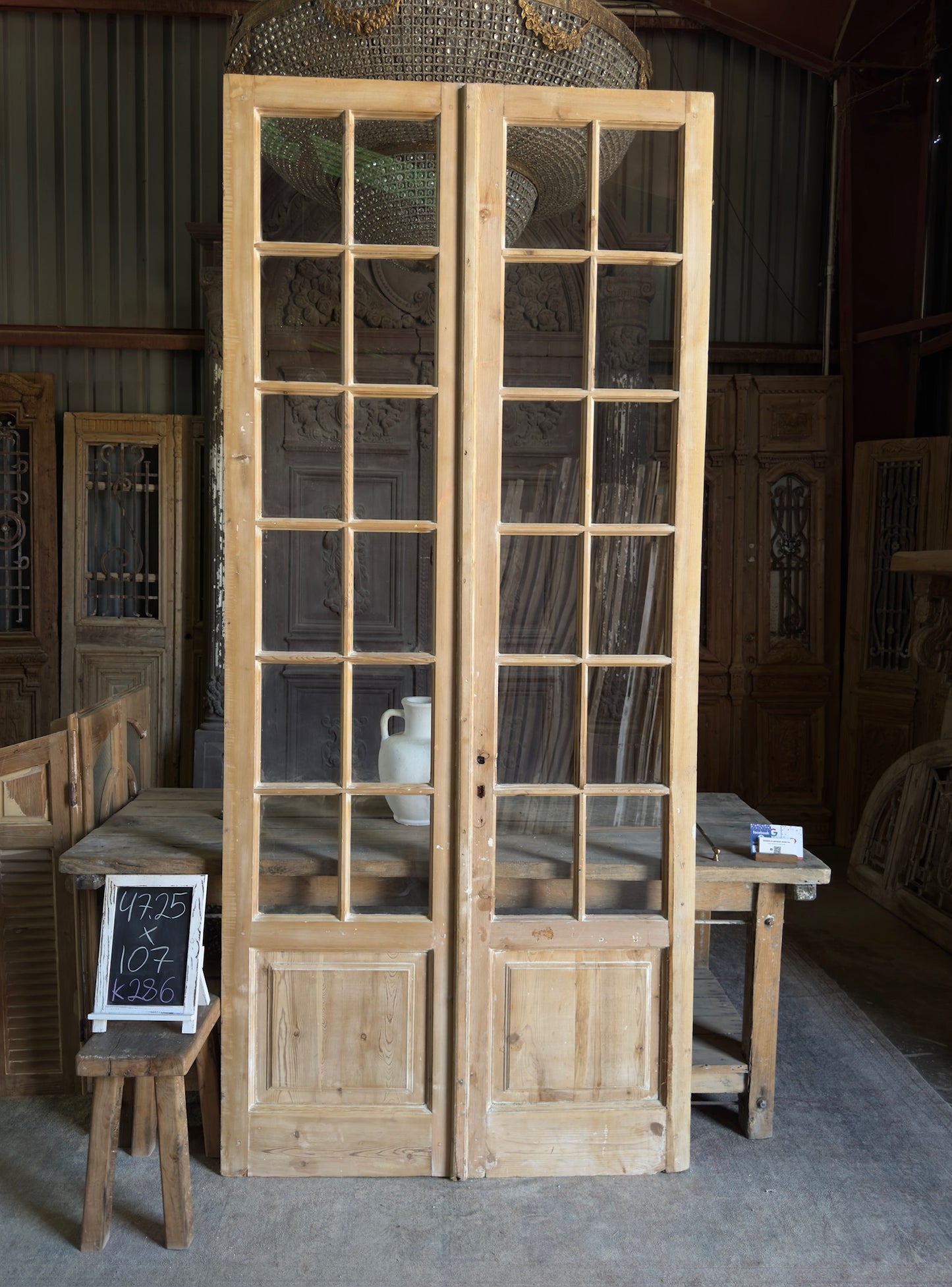 Tall Elegant Antique Glass French Doors - 47.25x107 K286