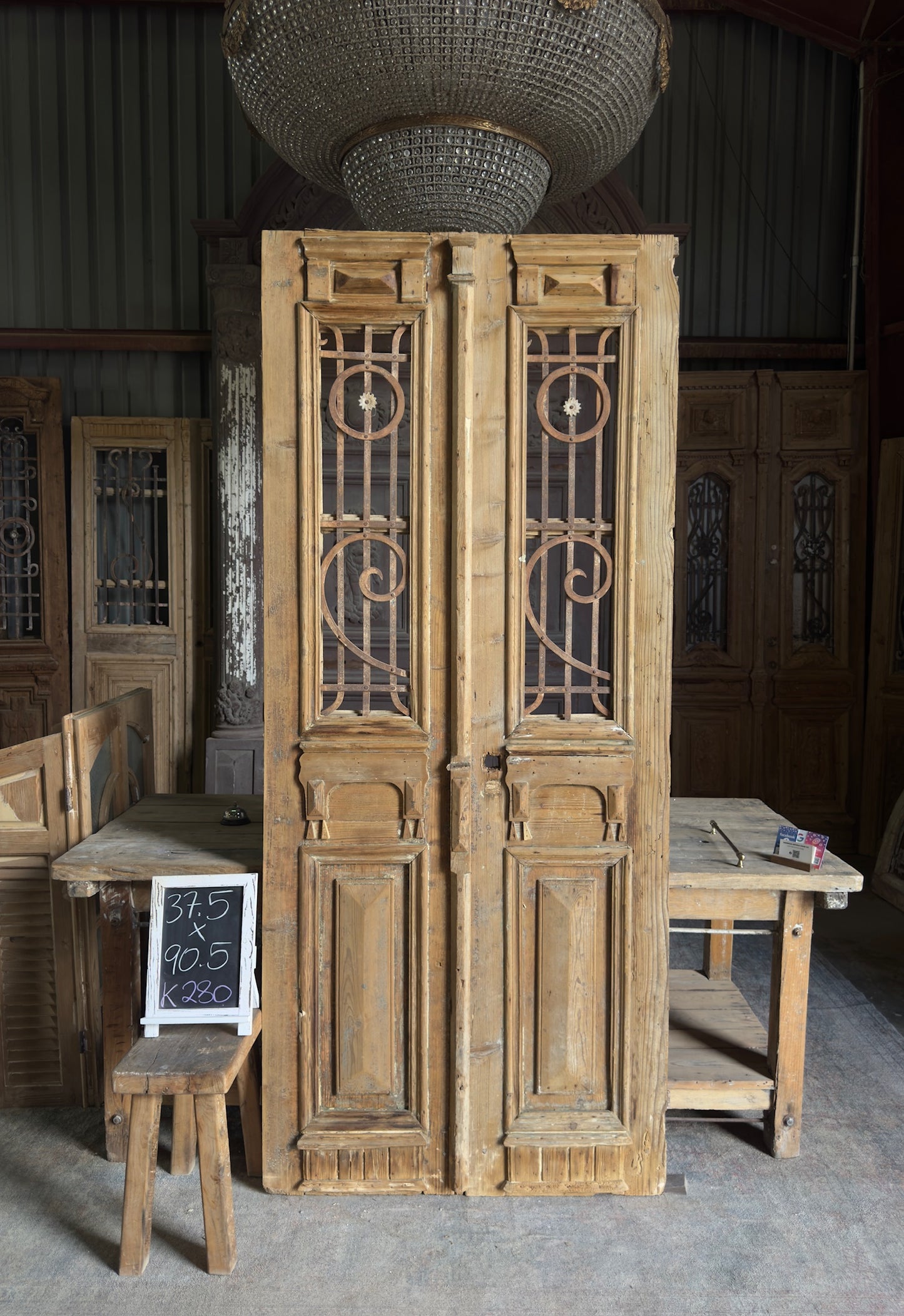 19th Century Antique Iron French Doors - 37.5x90.5 K280