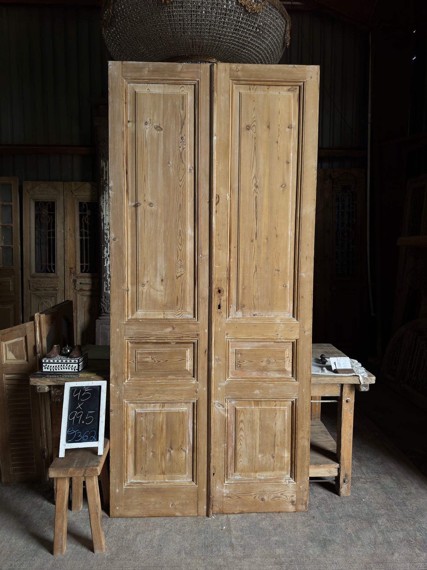 3 Panel Antique Solid French Doors - 45x99.5 J362