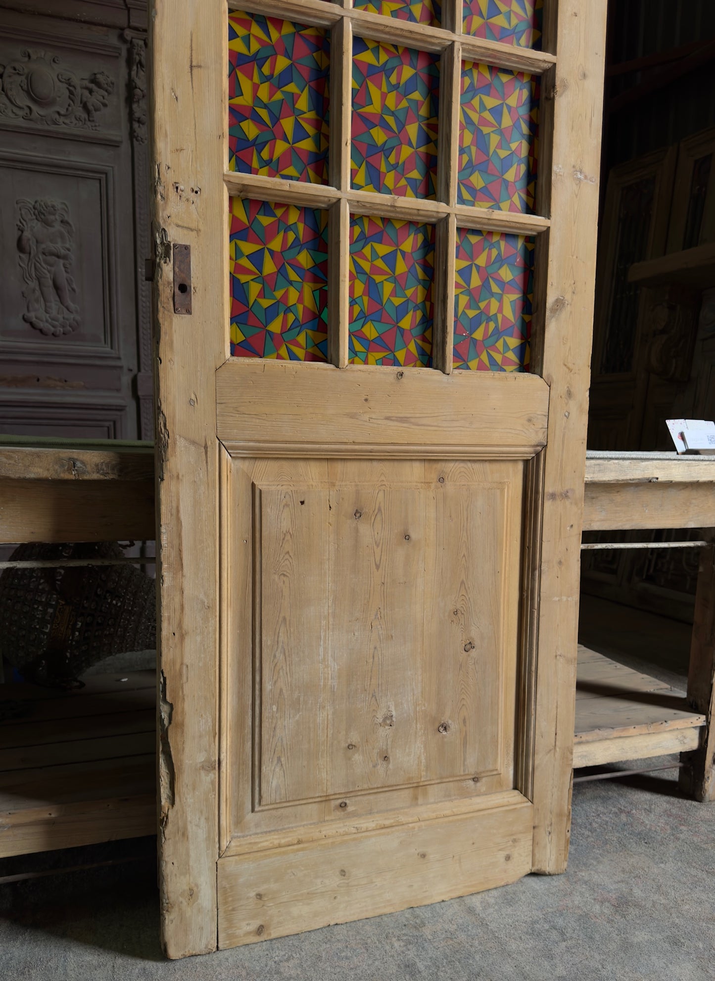 12 Lite Single Antique Stained Glass Door - 29.5x81 J524