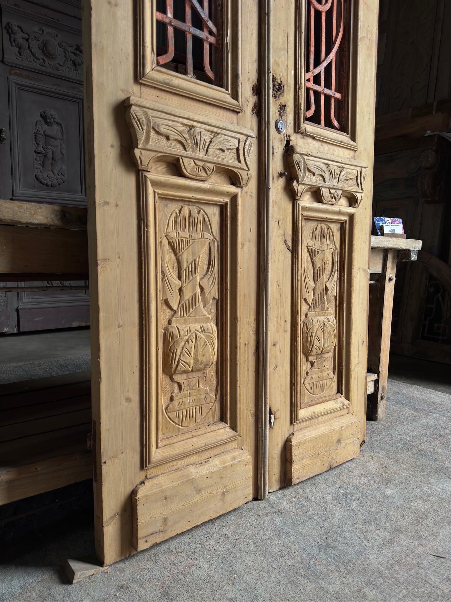 Hand Carved Antique Iron Double Doors - 39x92.5 K269