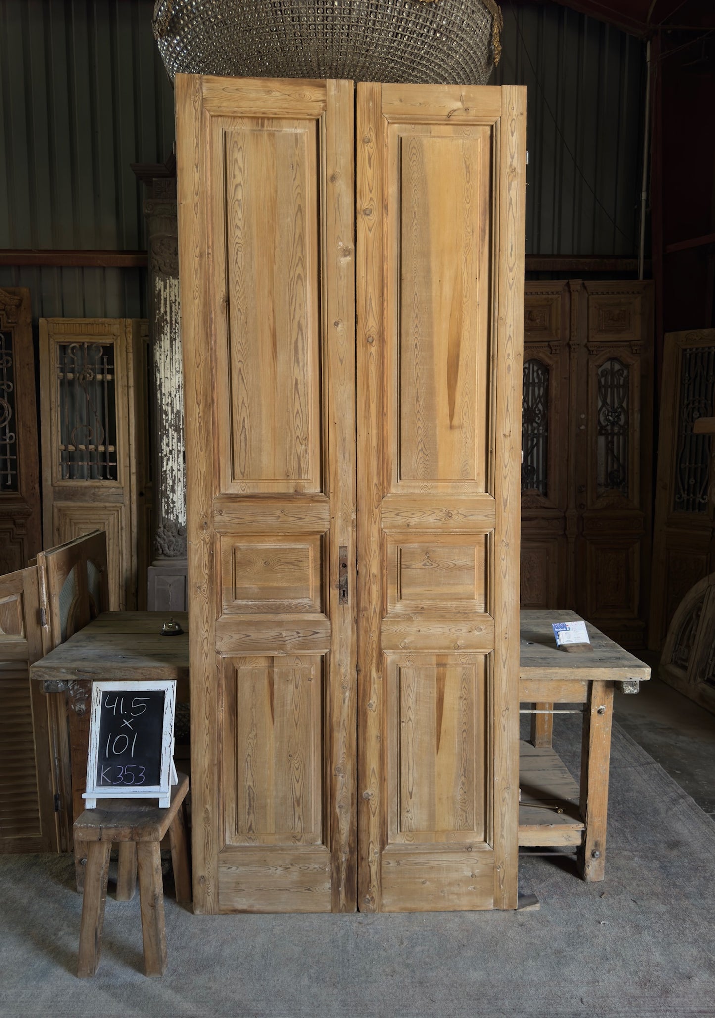 3 Panel Antique Solid French Doors - 41.5x101 K353
