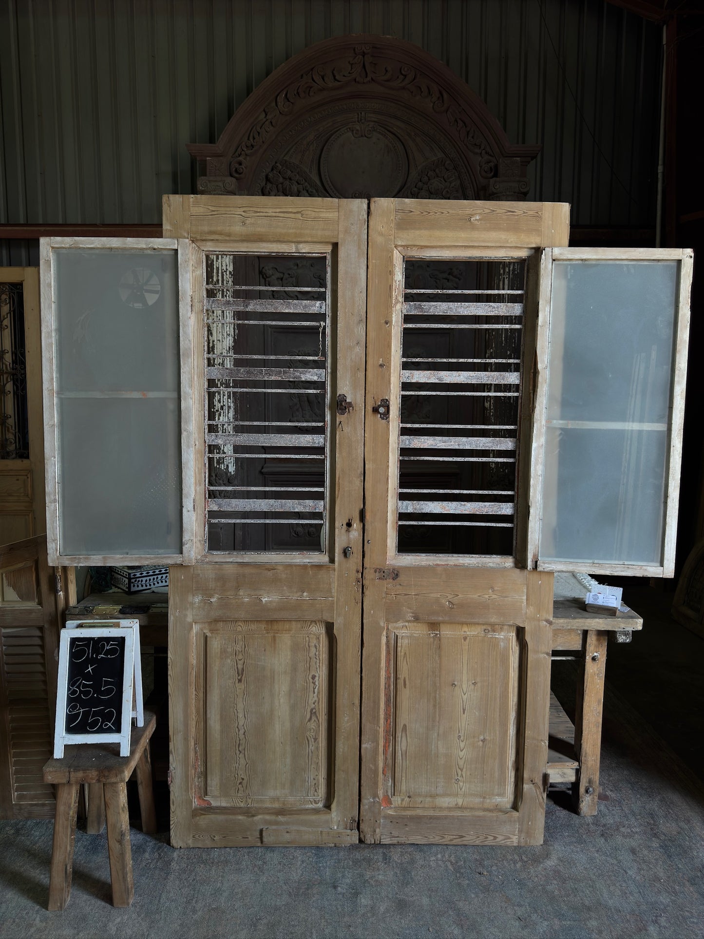 Horizontal Pattern Antique Iron French Doors - 51.25x85.5 J52