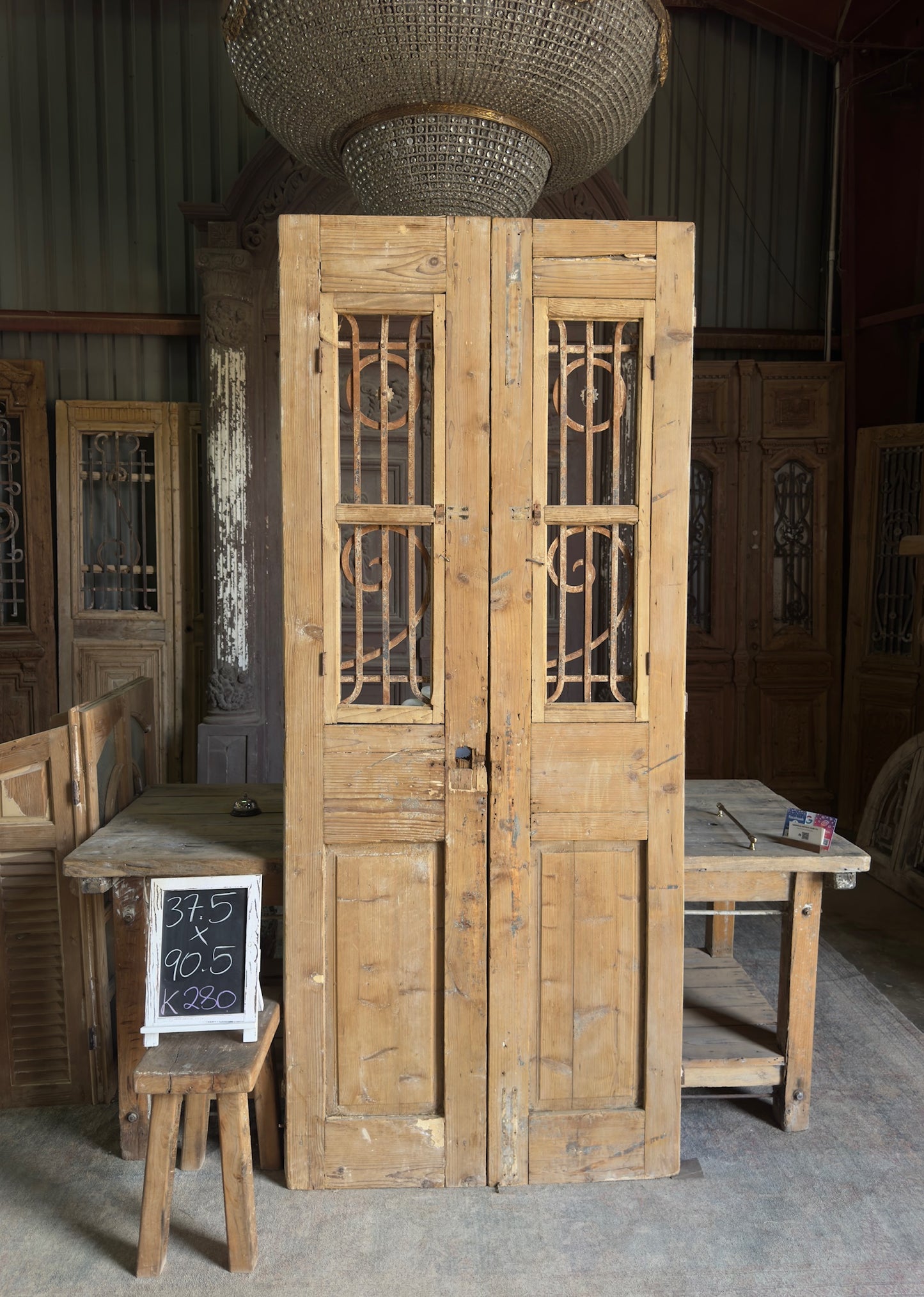 19th Century Antique Iron French Doors - 37.5x90.5 K280