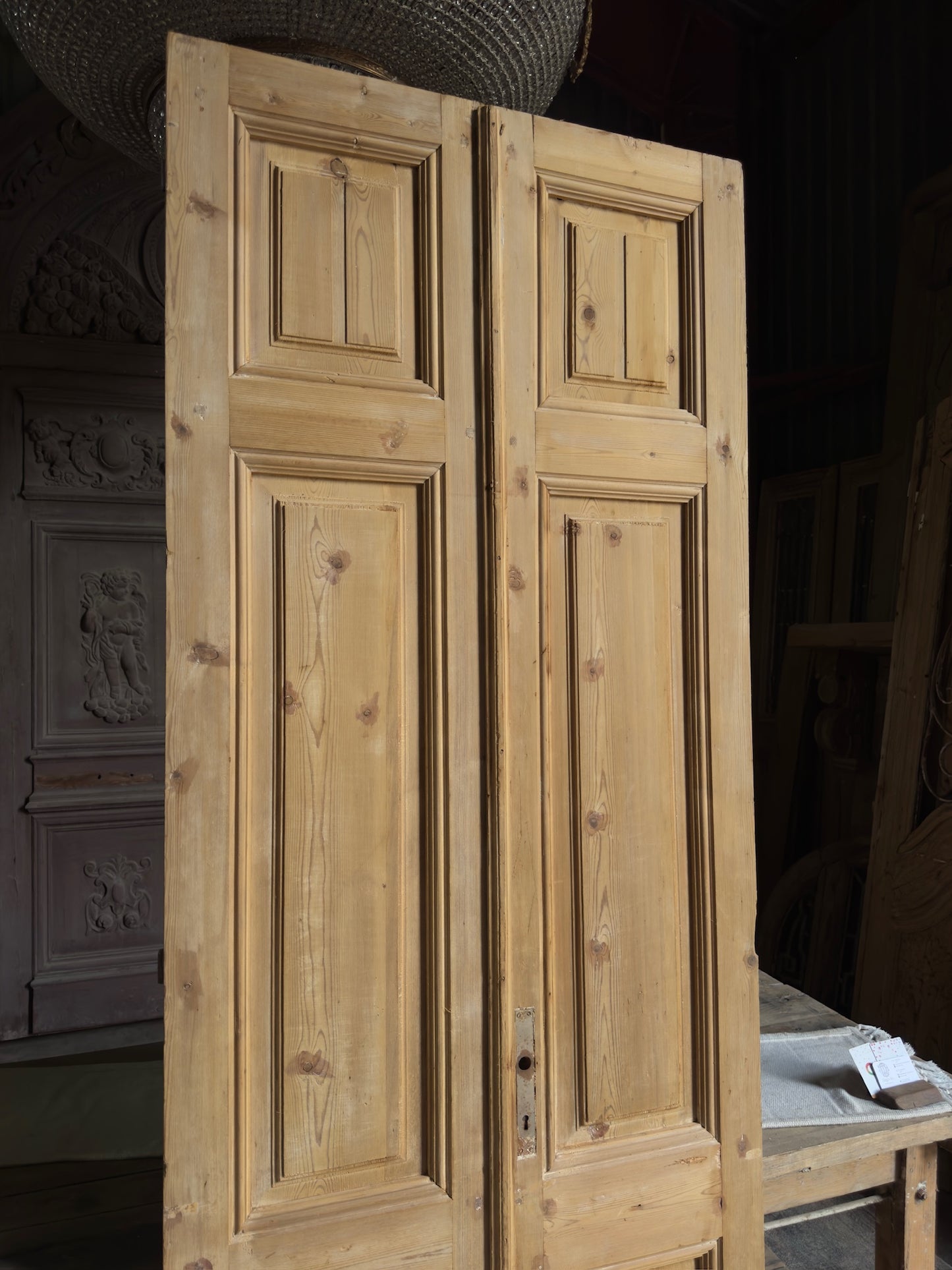 Stately 3 Panel Antique Solid French Doors - 34.75x94 J379