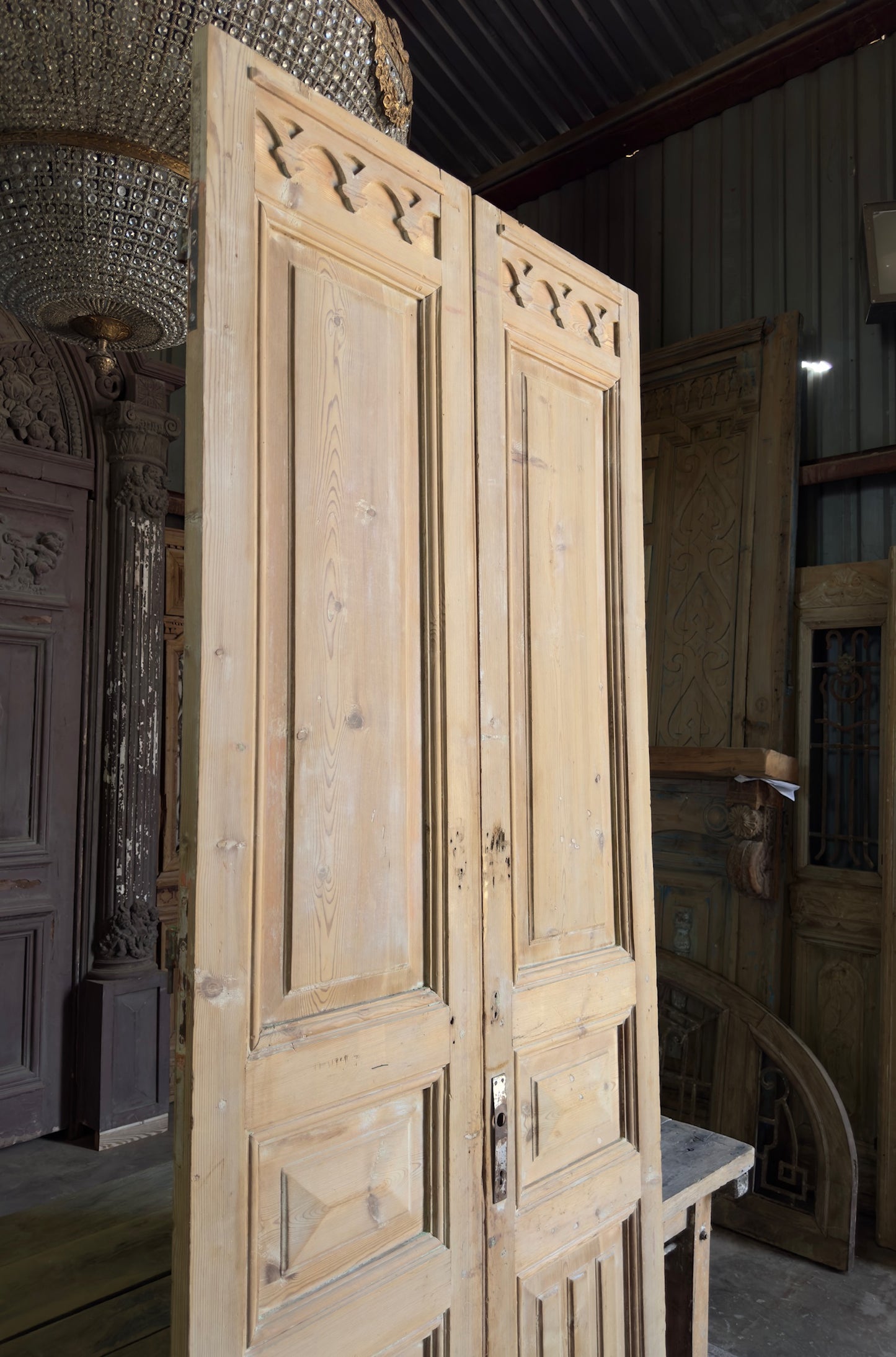 Unique 3 Panel Antique Solid French Doors - 39.75x101 K249
