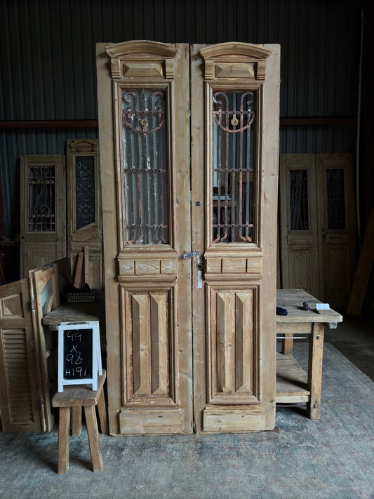 Handsome Antique Iron French Doors - 44x98 H191