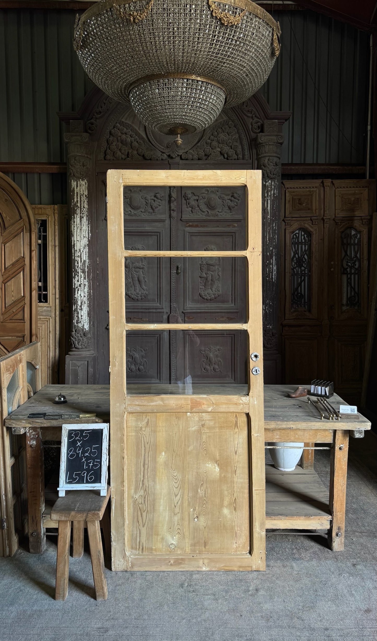 Antique Glass 3 Lite Single Door - 32.5x84.25 - L596