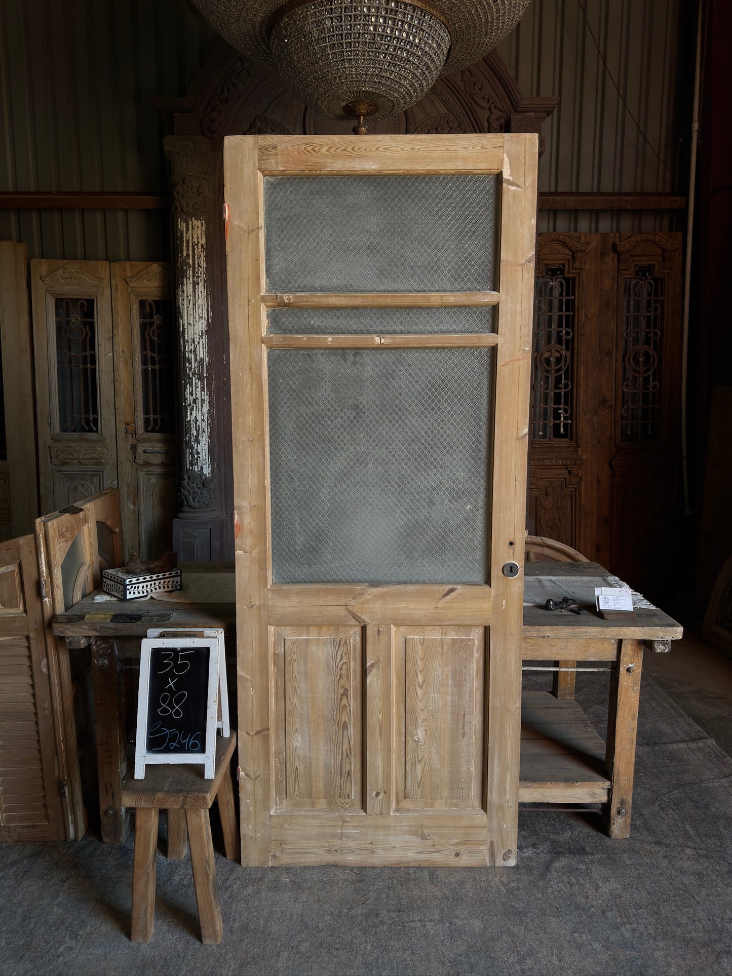 19th Century Antique Glass Single Door - 35x88 J246