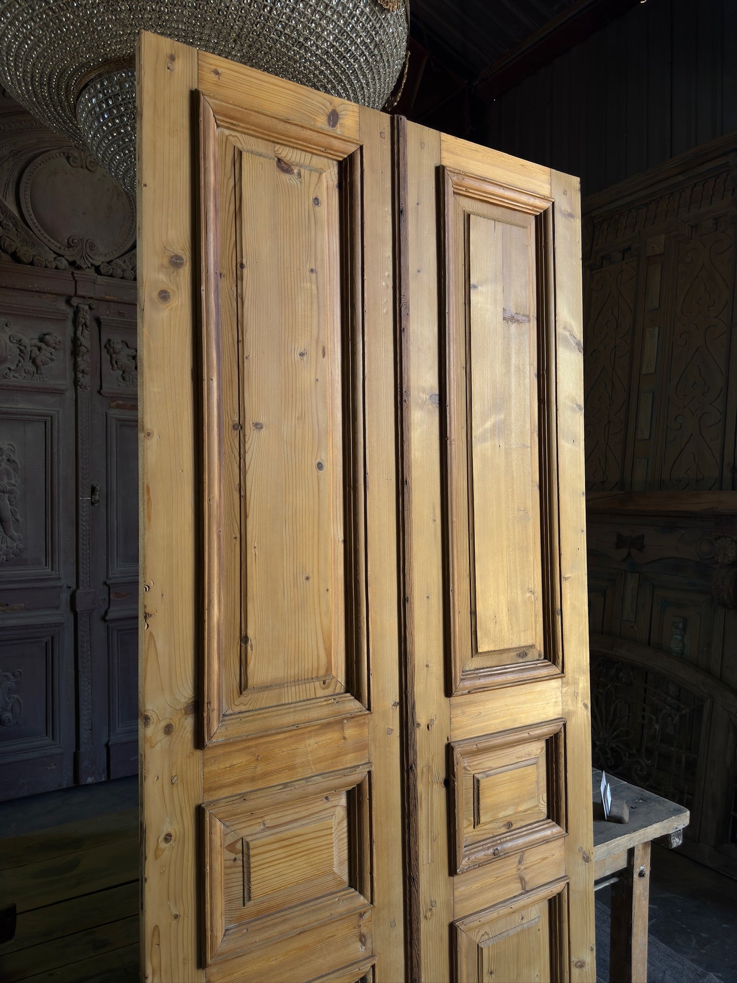 Waxed 3 Panel Antique French Doors - 41.5x96 K36