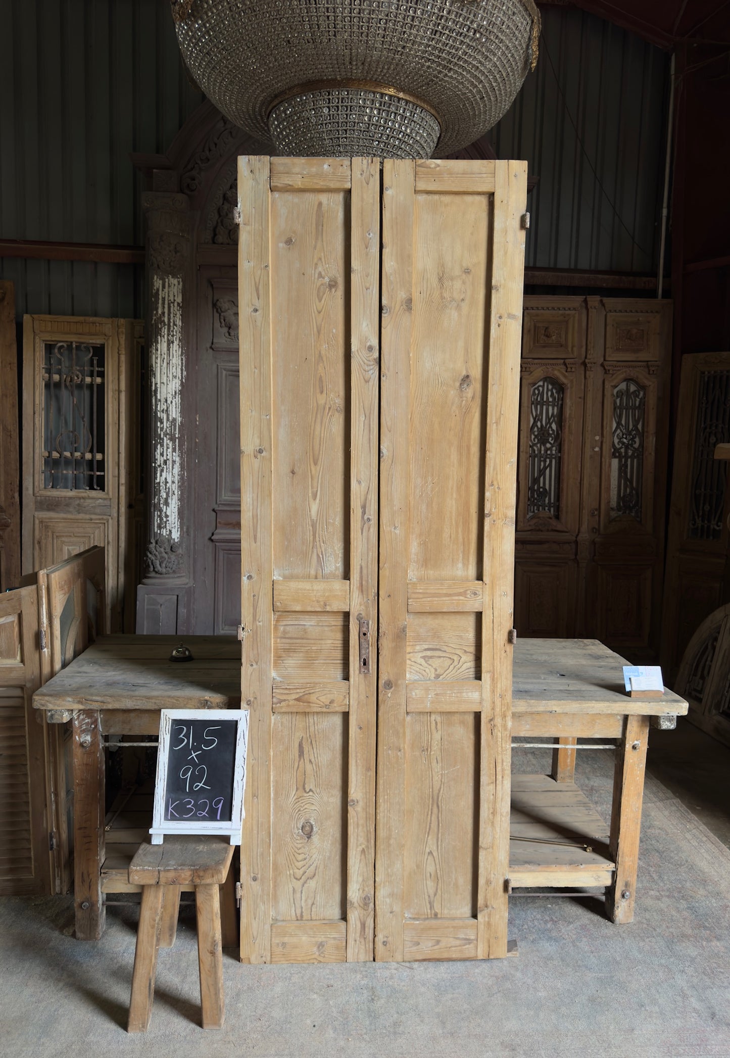 3 Panel Antique Solid French Doors - 31.5x92 K329