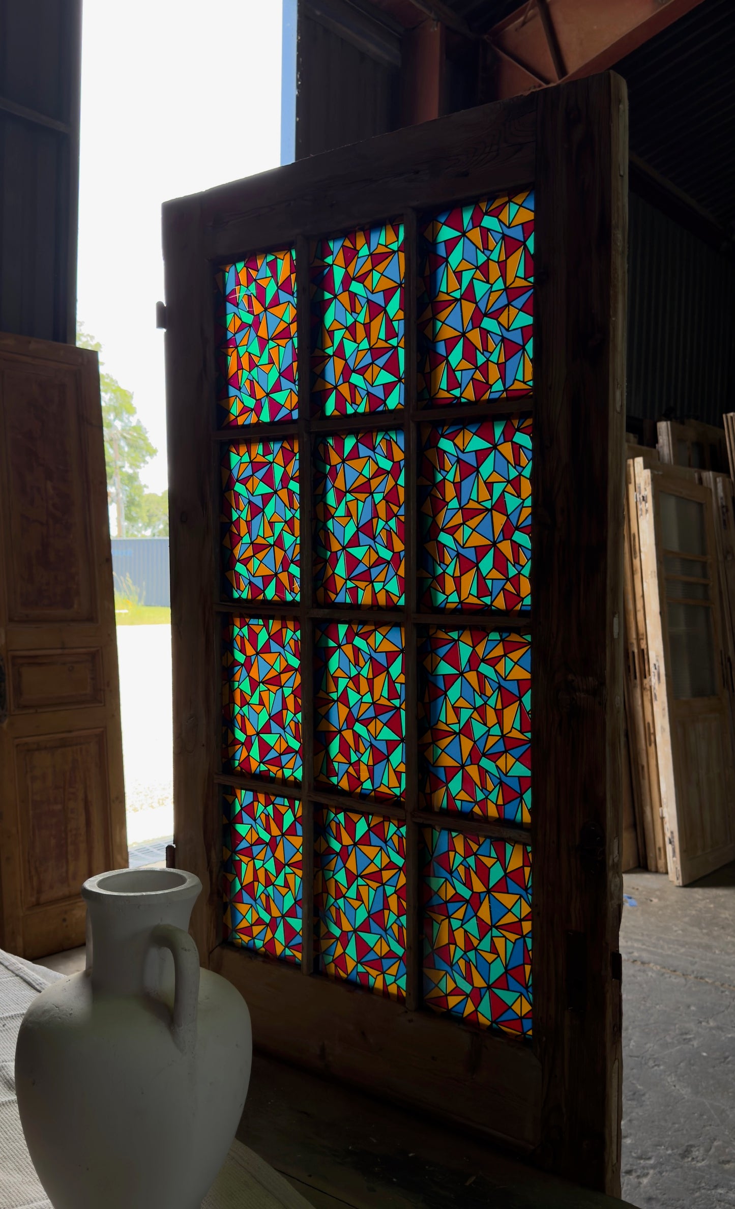 12 Lite Single Antique Stained Glass Door - 29.5x81 J524