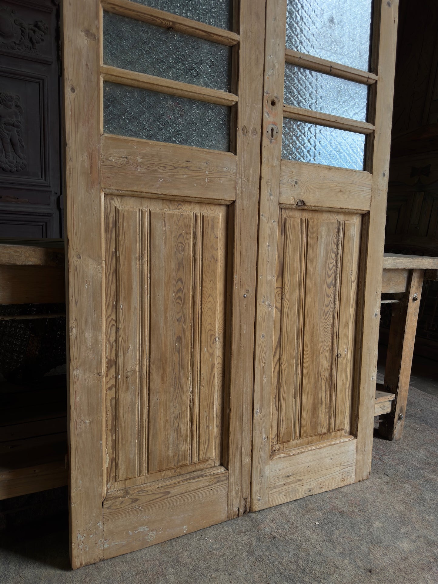 Scalloped Top Glass Antique French Doors - 40x92.5 K97