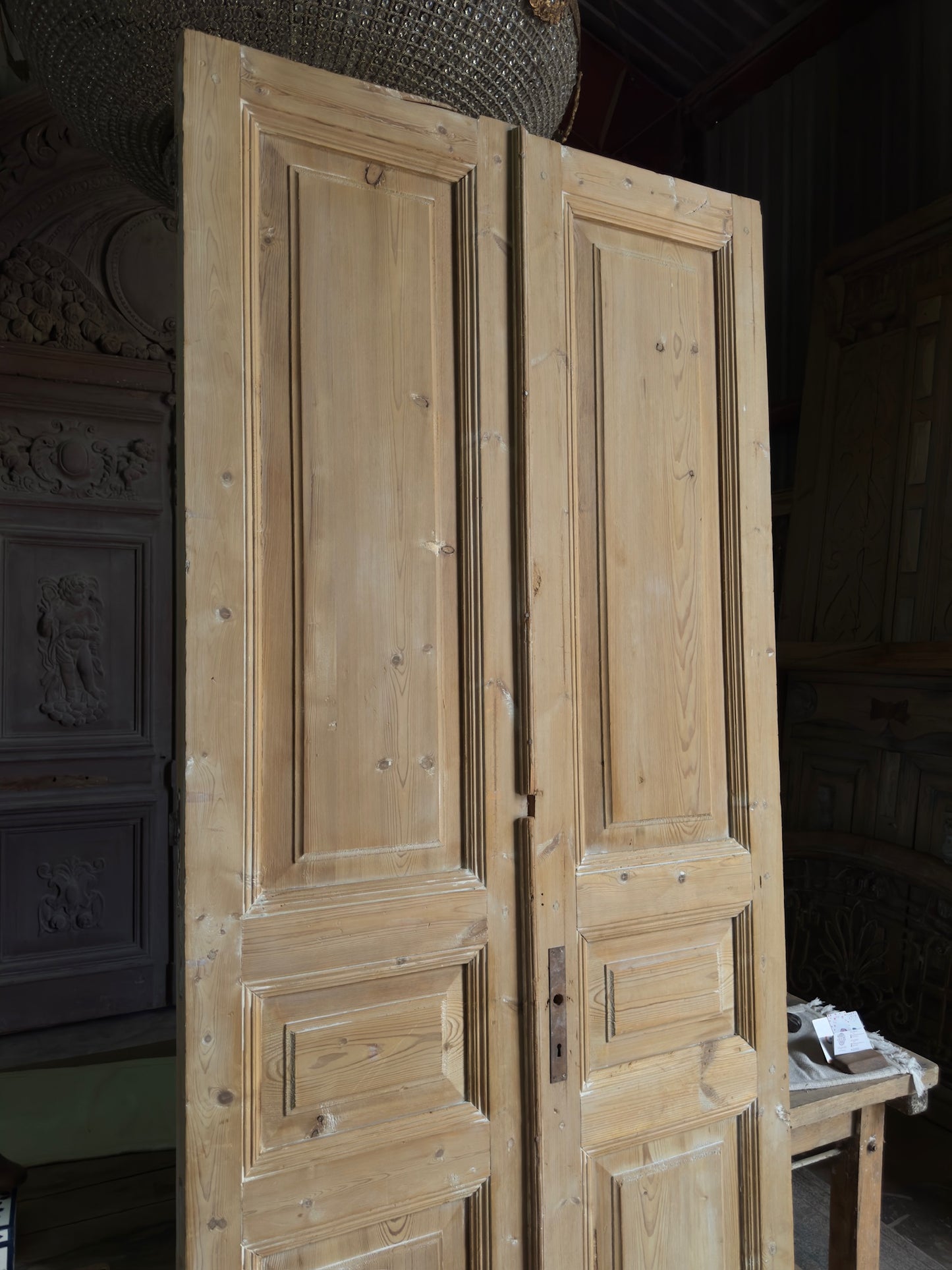 3 Panel Antique Solid French Doors - 42x98.75 J334