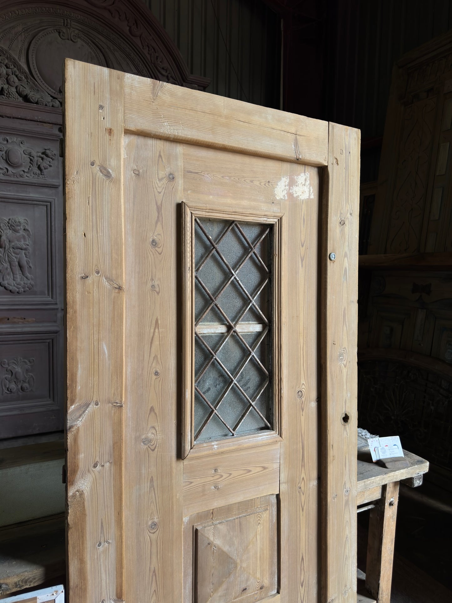 Single Light Antique Iron and Glass Single Door - 36.25x78.25 J85