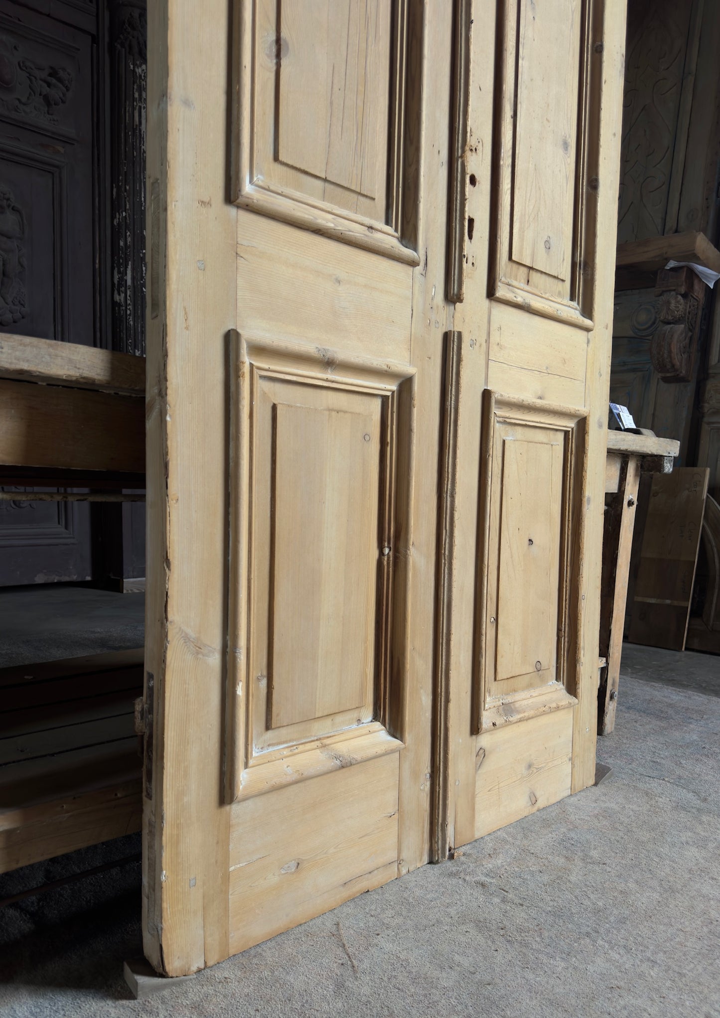Raised Molding 2 Panel Antique Solid French Doors - 42.25x98.5 K343