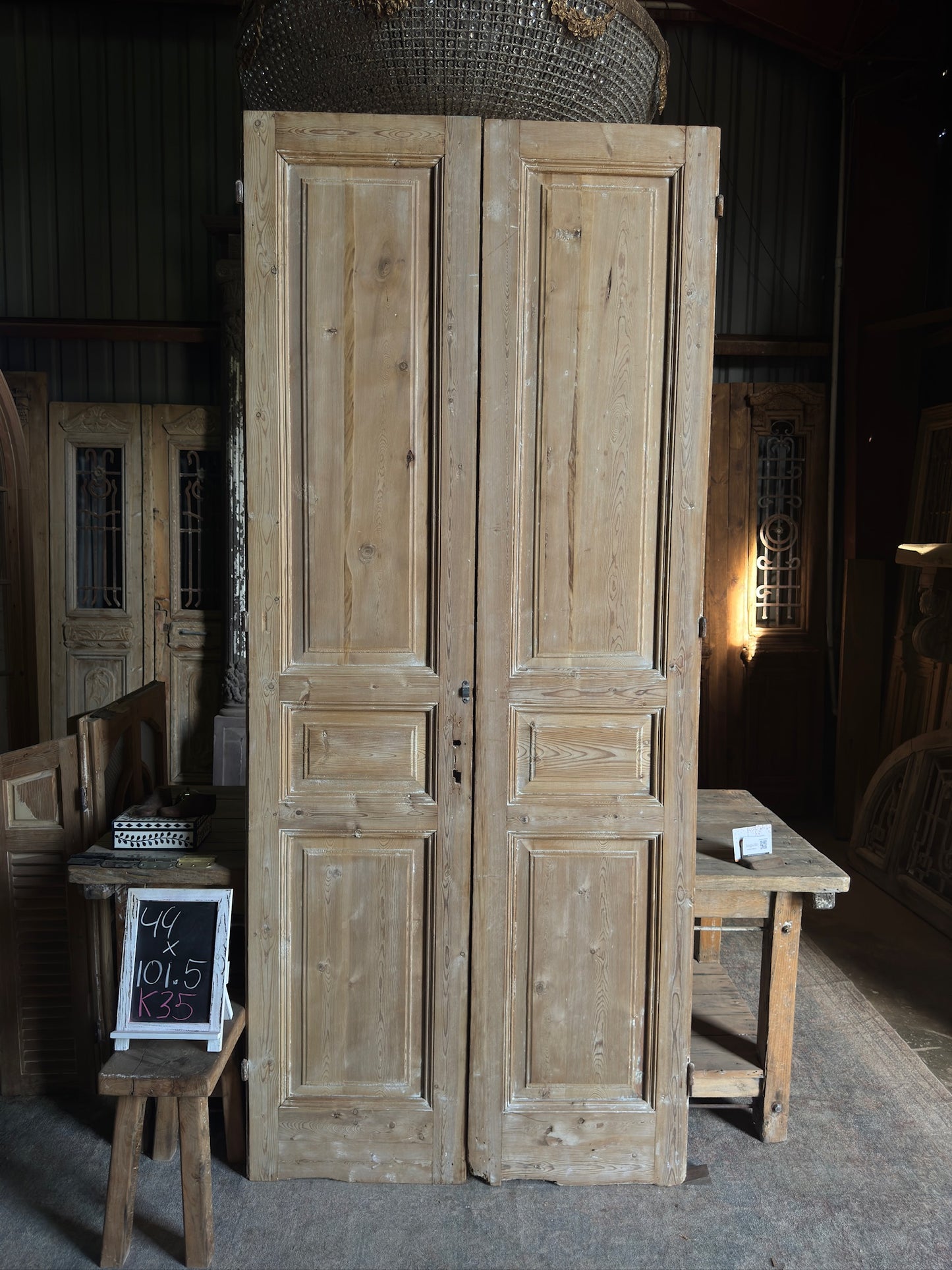 3 Panel Antique Solid French Doors - 44x101.5 K35
