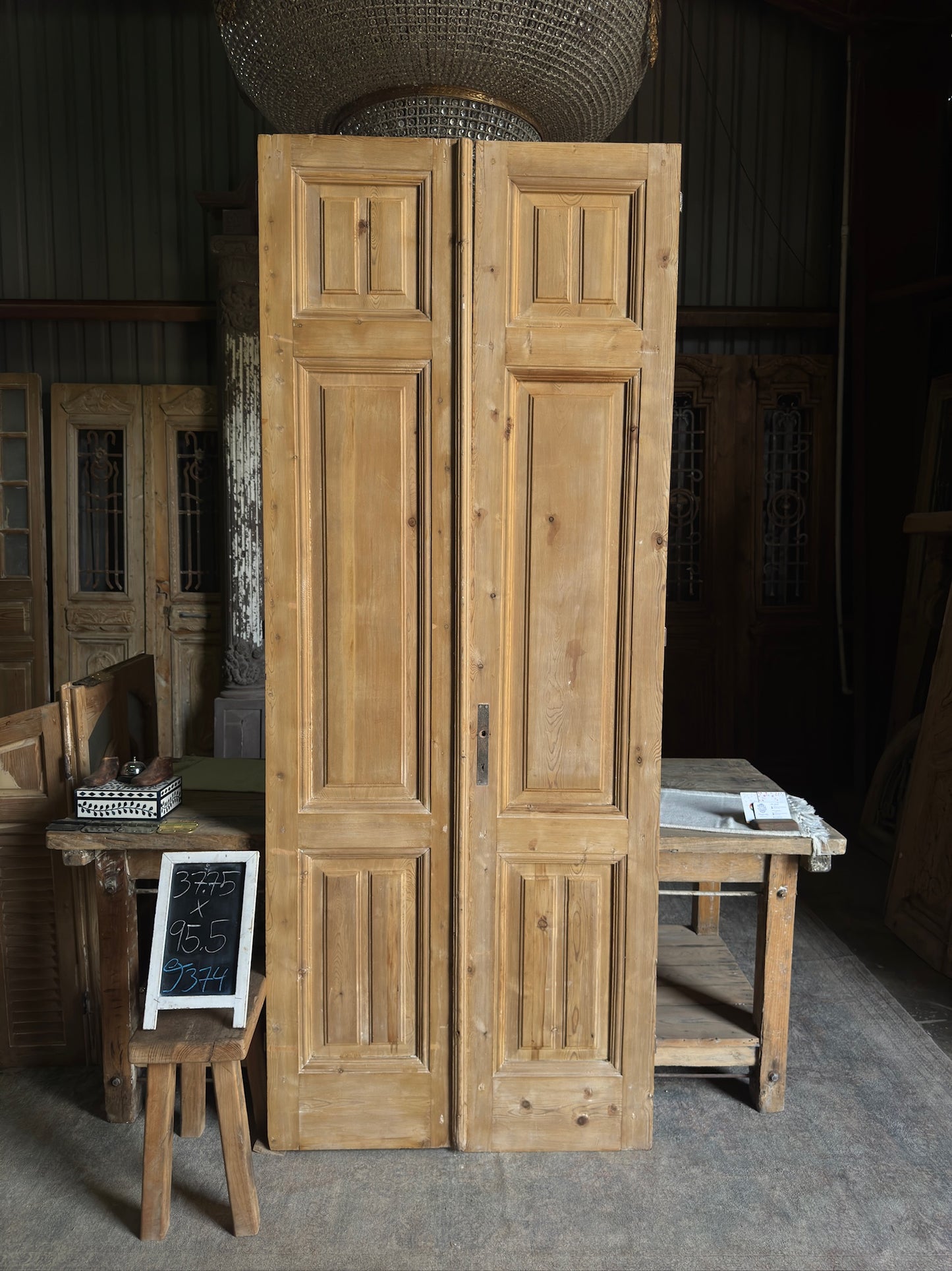Stately 3 Panel Antique Solid French Doors - 37.75x95.5 J374