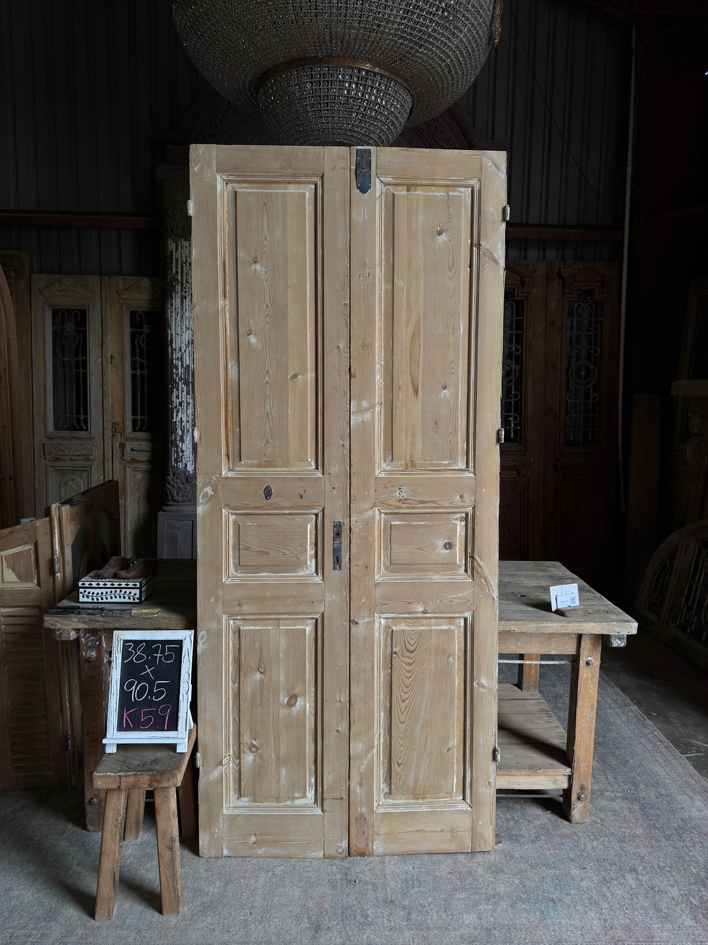 3 Panel Antique Solid French Doors - 38.75x90.5 K59