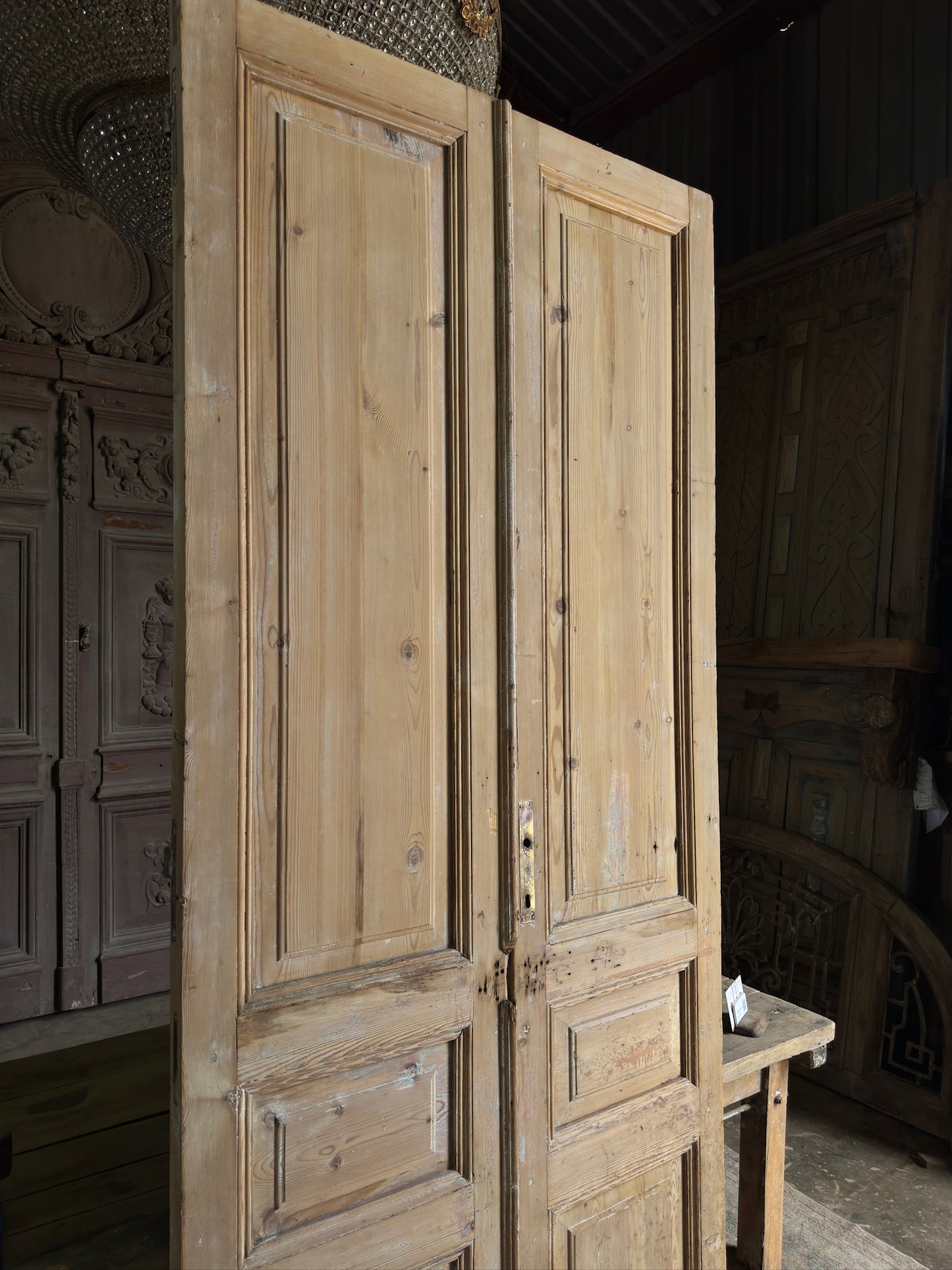 3 Panel Antique Solid French Doors - 41.75x100 K49