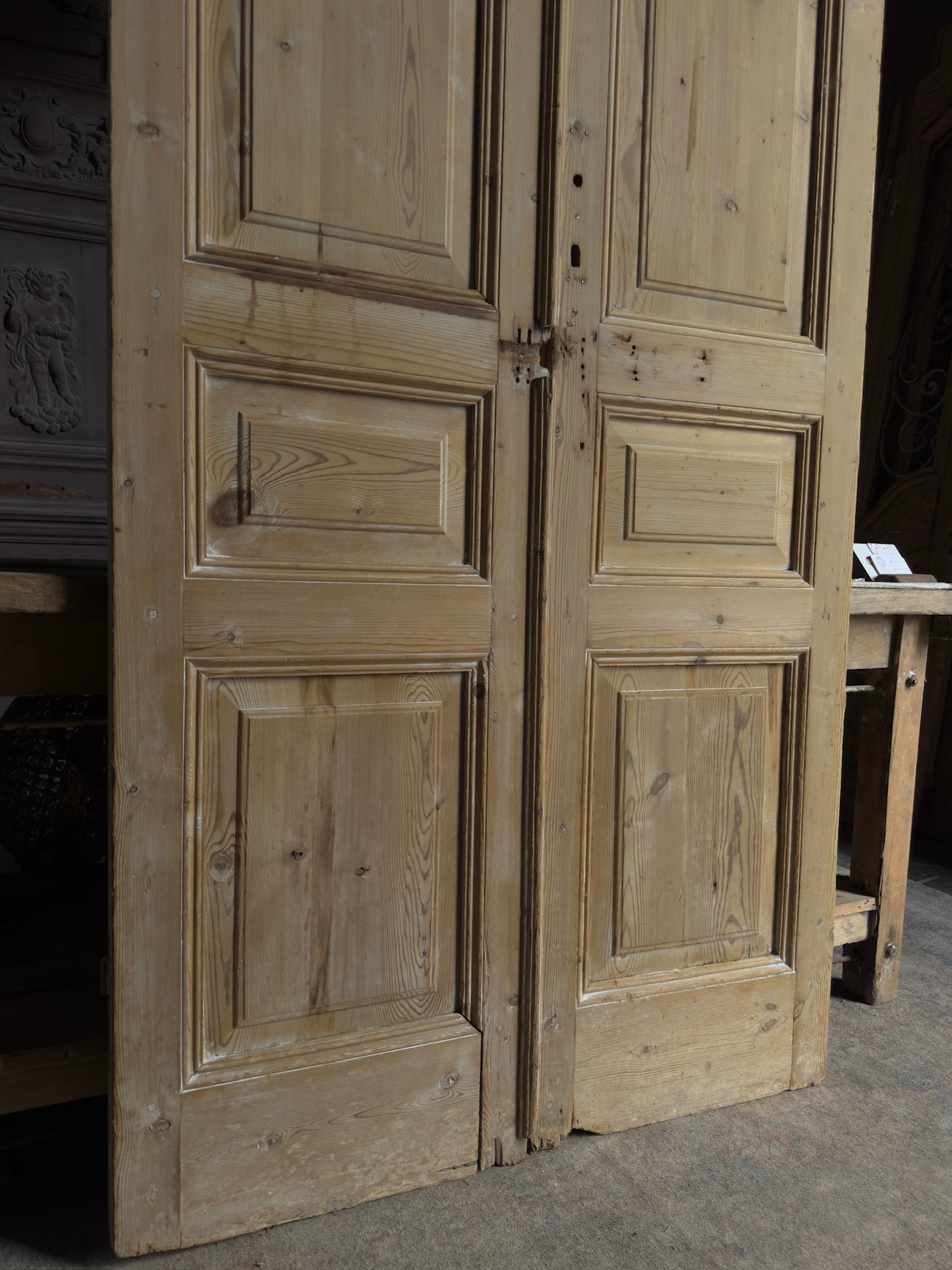 3 Panel Antique Solid French Doors - 41.75x100 J376