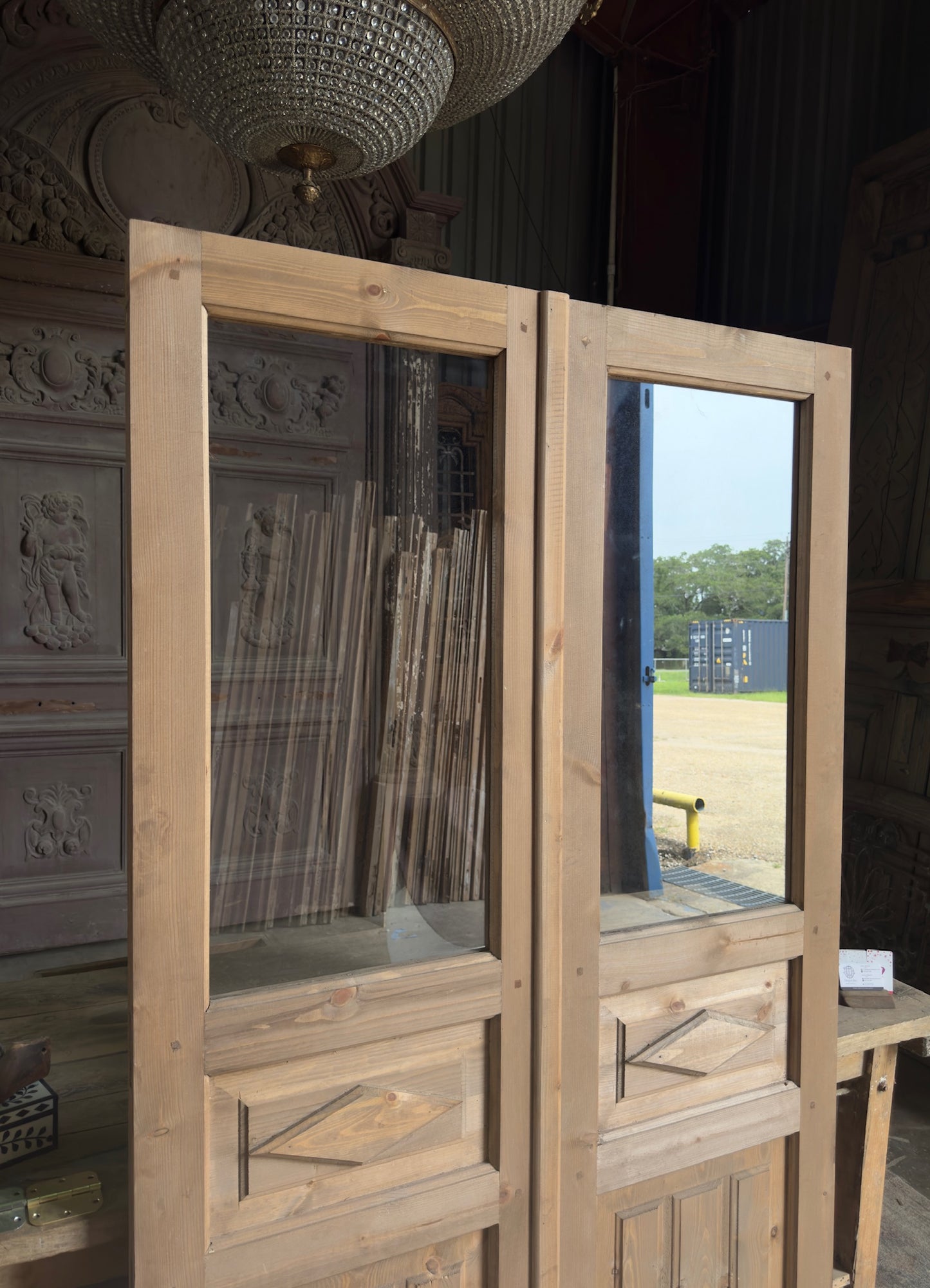 Handcrafted Carved Glass French Doors - 48x80 K15