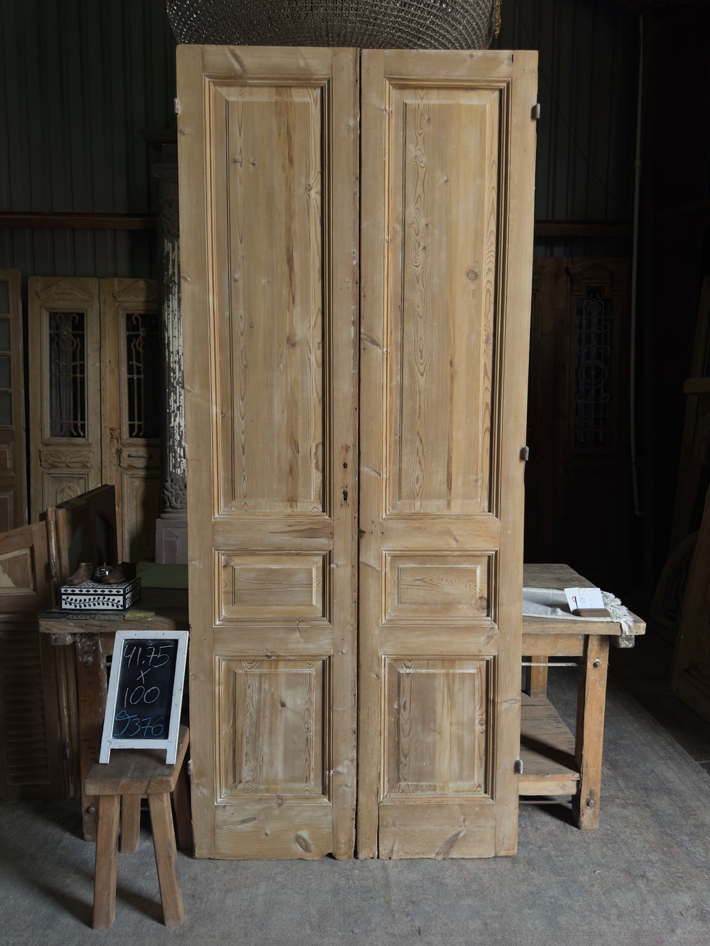 3 Panel Antique Solid French Doors - 41.75x100 J376