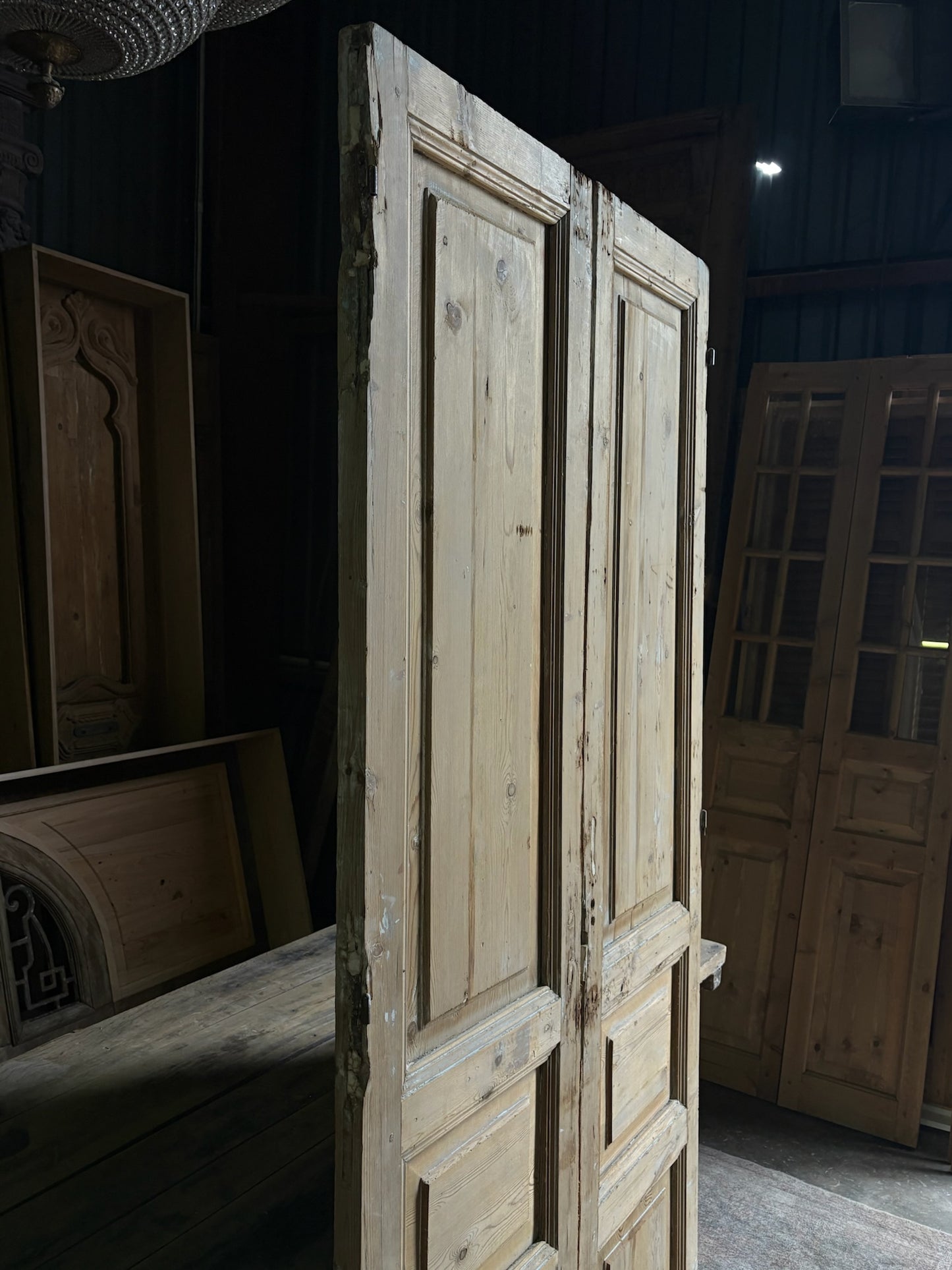 Raised Molding 3 Panel Antique Solid French Doors - 43.25x89 - L88